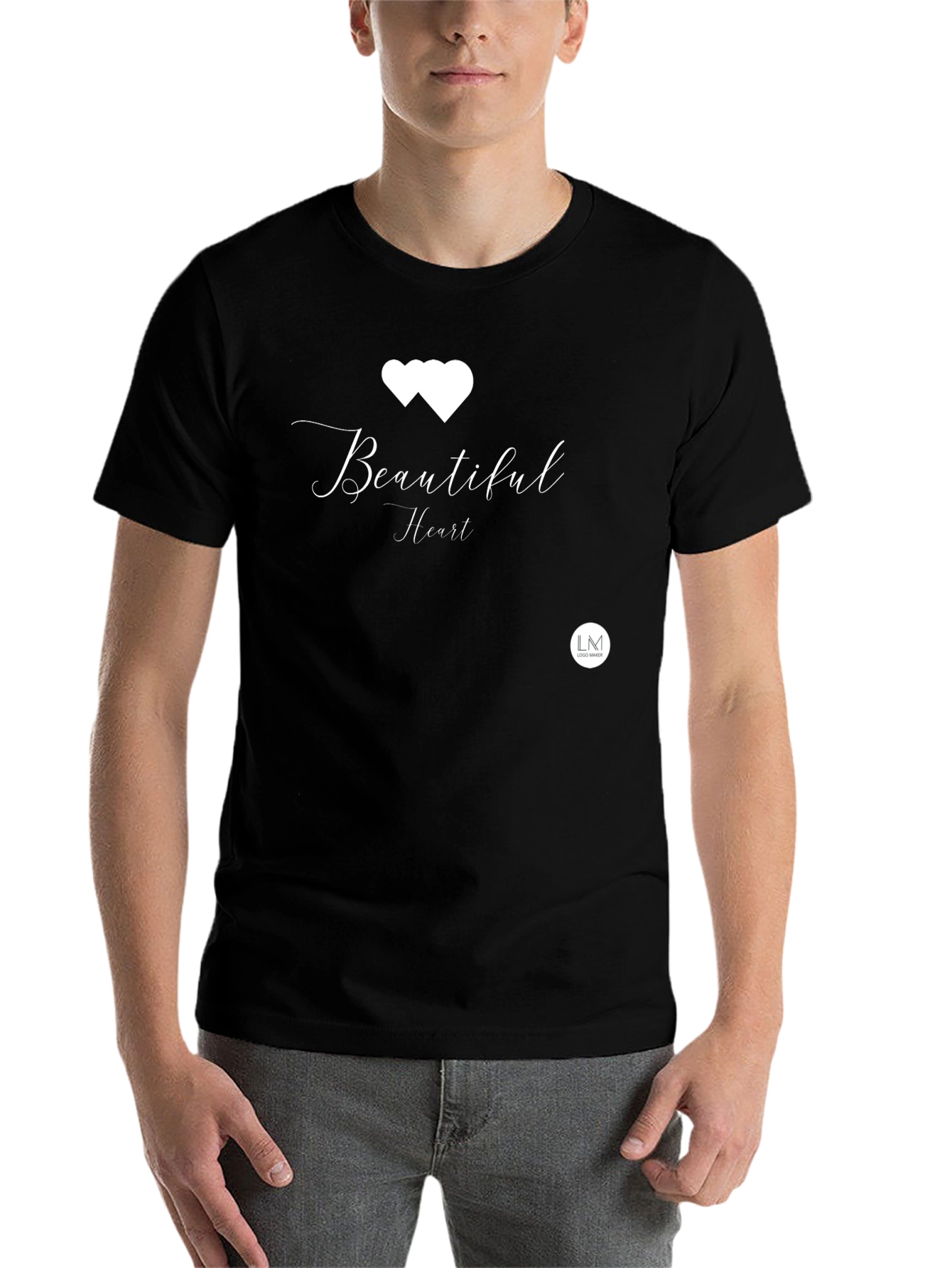 Black Beautiful Heart Black Tee - Stylish Graphic Print T-Shirt view 7