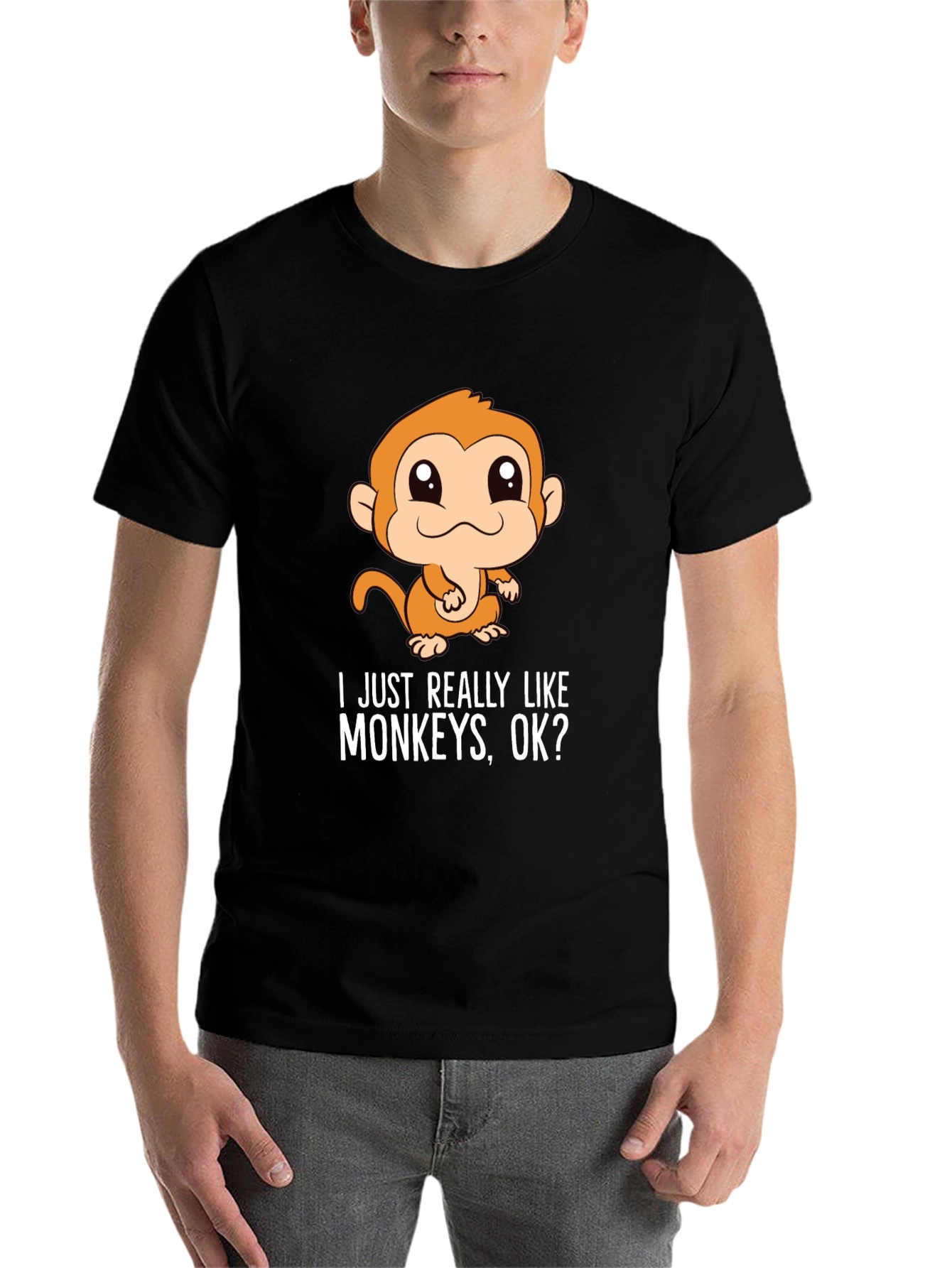 Black Funny Monkey T-Shirt - I Just Really Like Monkeys, OK? view 7