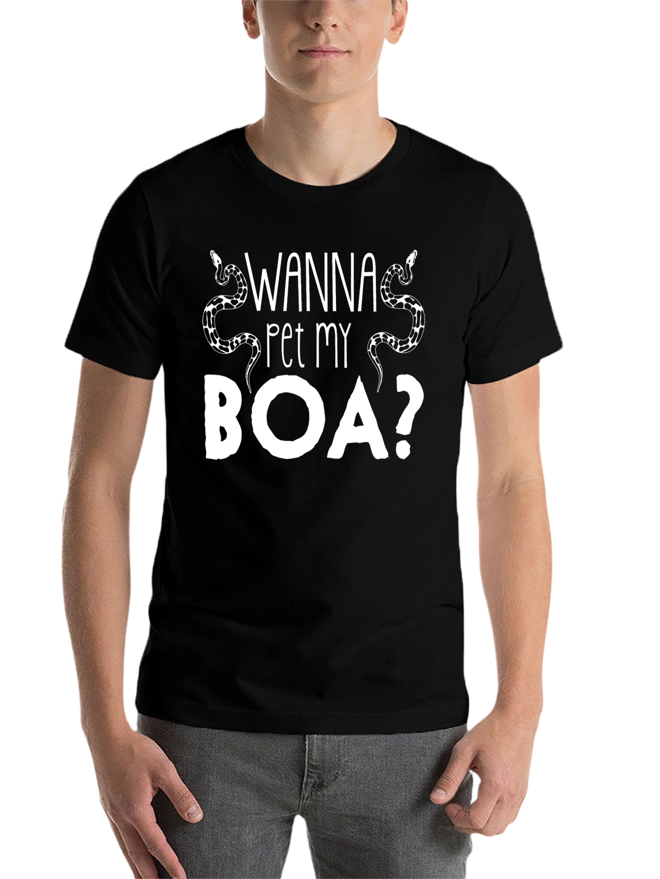Black Wanna Pet My Boa? Graphic Tee - Funny Snake T-Shirt view 7