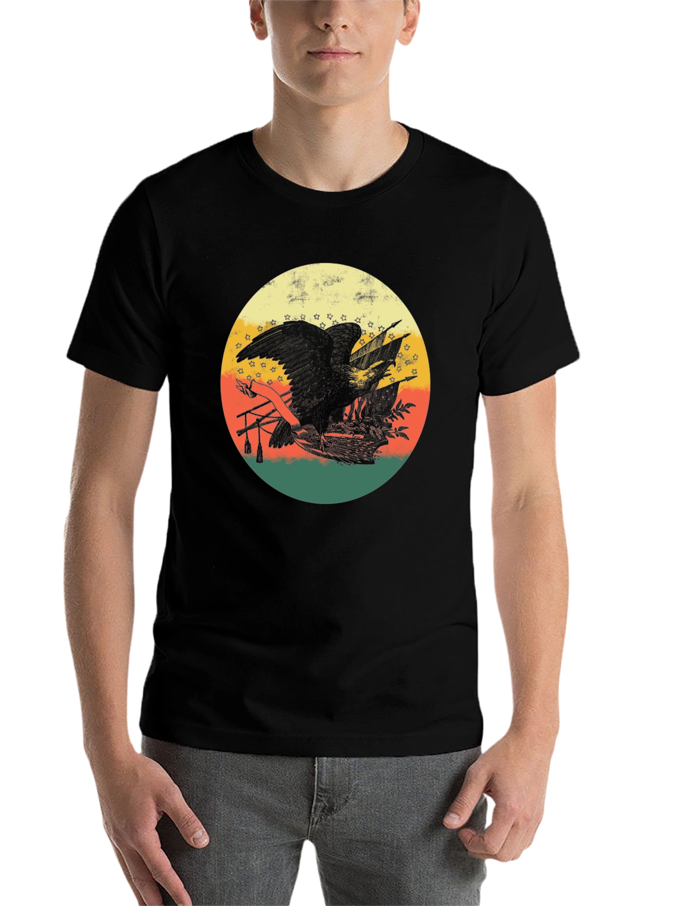 Black Retro Eagle Graphic Tee - Patriotic Vintage Style view 7