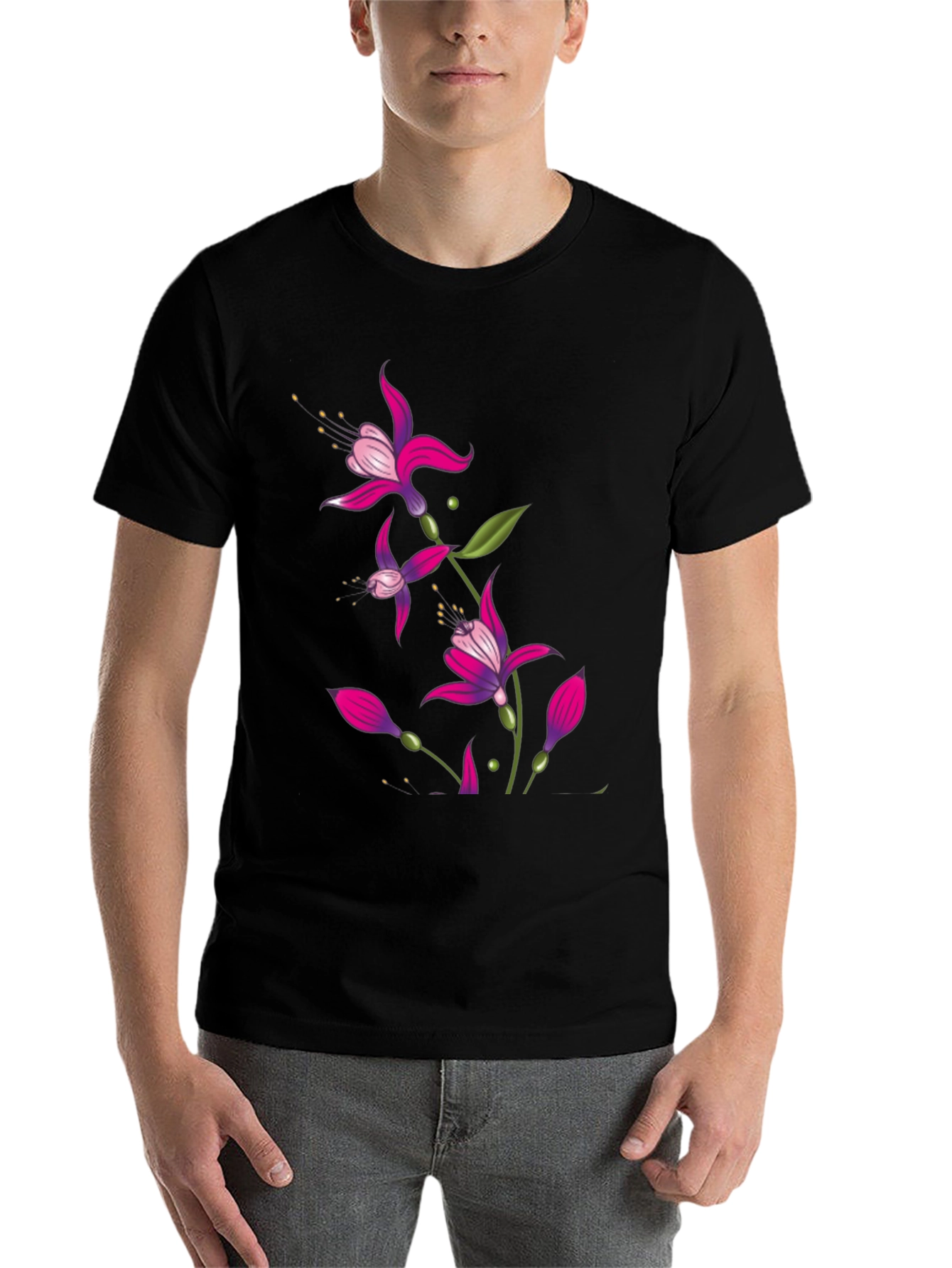 Black Floral Print Black T-Shirt view 7