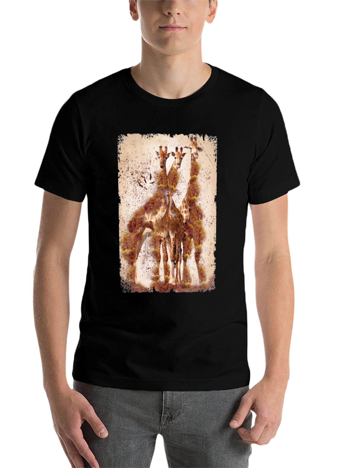 Black Giraffe Print Graphic Tee - Men's Black T-Shirt view 7