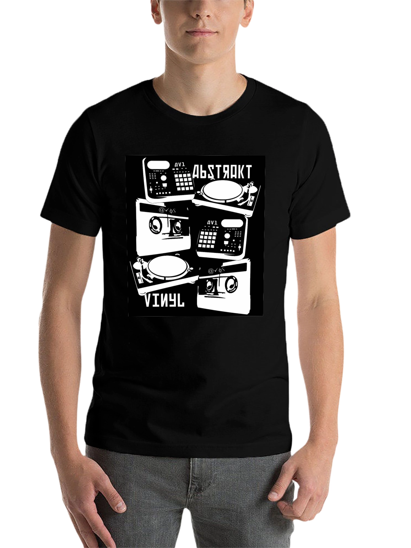 Black Abstract Vinyl DJ Black T-Shirt view 7