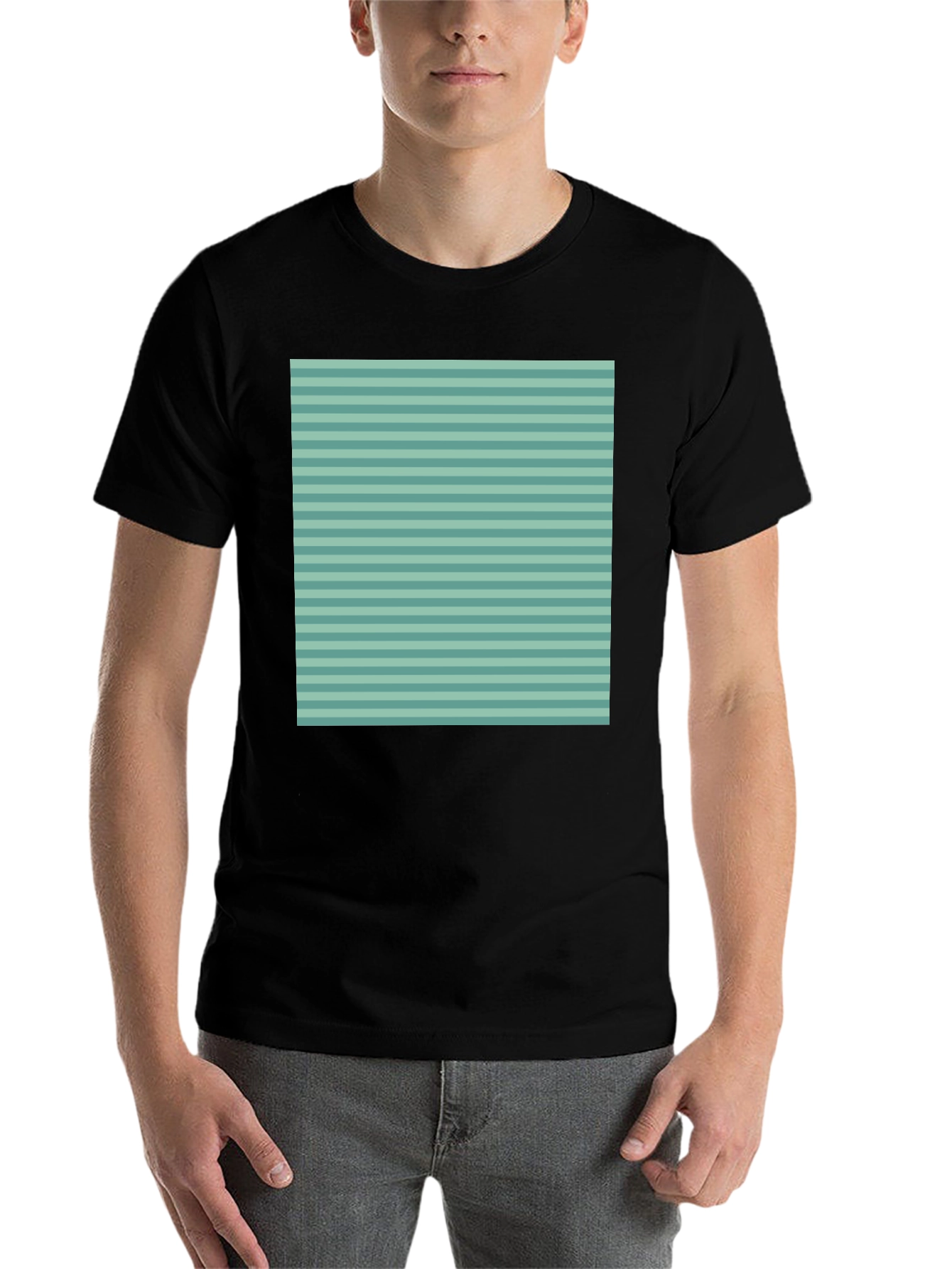 Black Striped Pattern Tee - Black Short Sleeve Crew Neck Shirt view 7