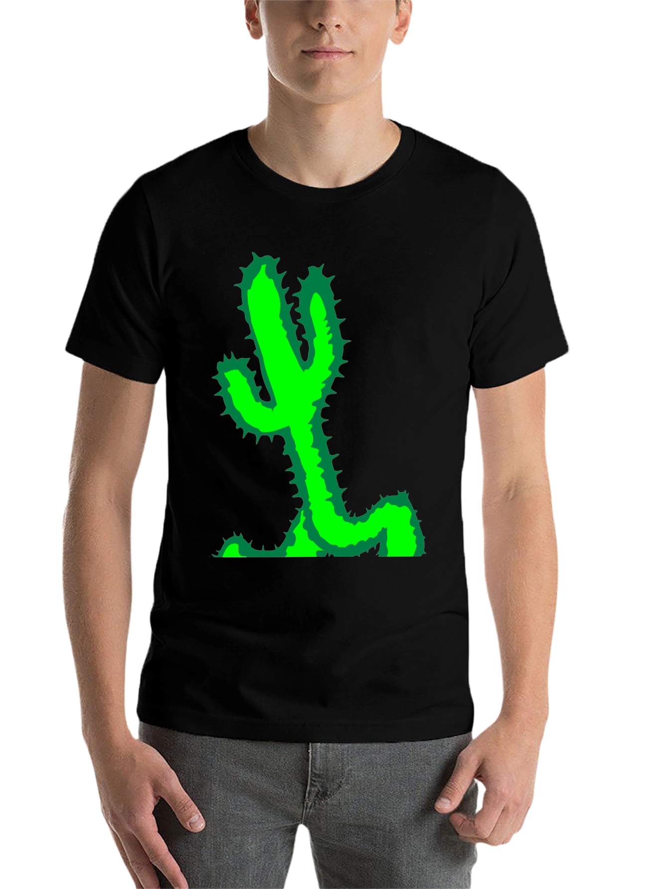 Black Cactus Graphic Tee - Black Cotton T-Shirt view 7