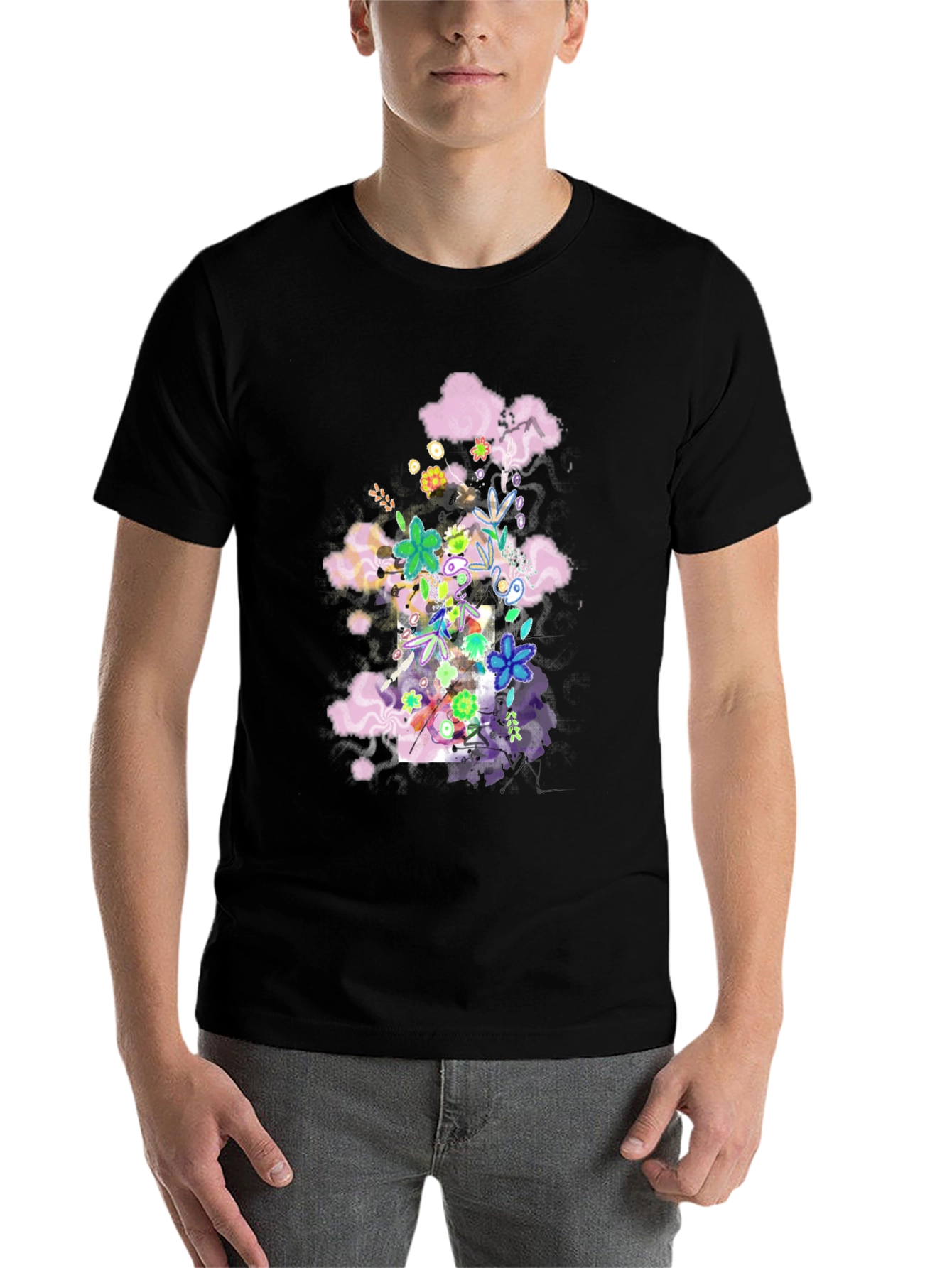 Black Floral Cloud T-Shirt - Black view 7