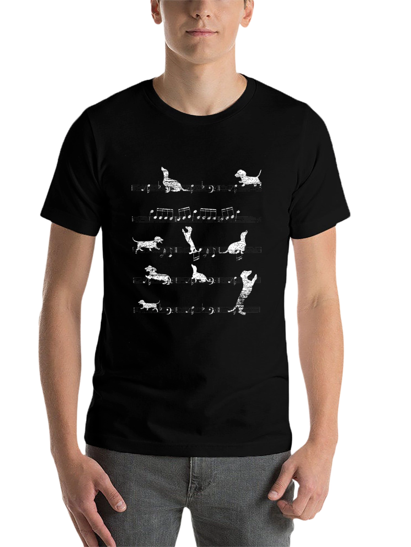 Black Dachshund Music Notes Black T-Shirt view 7