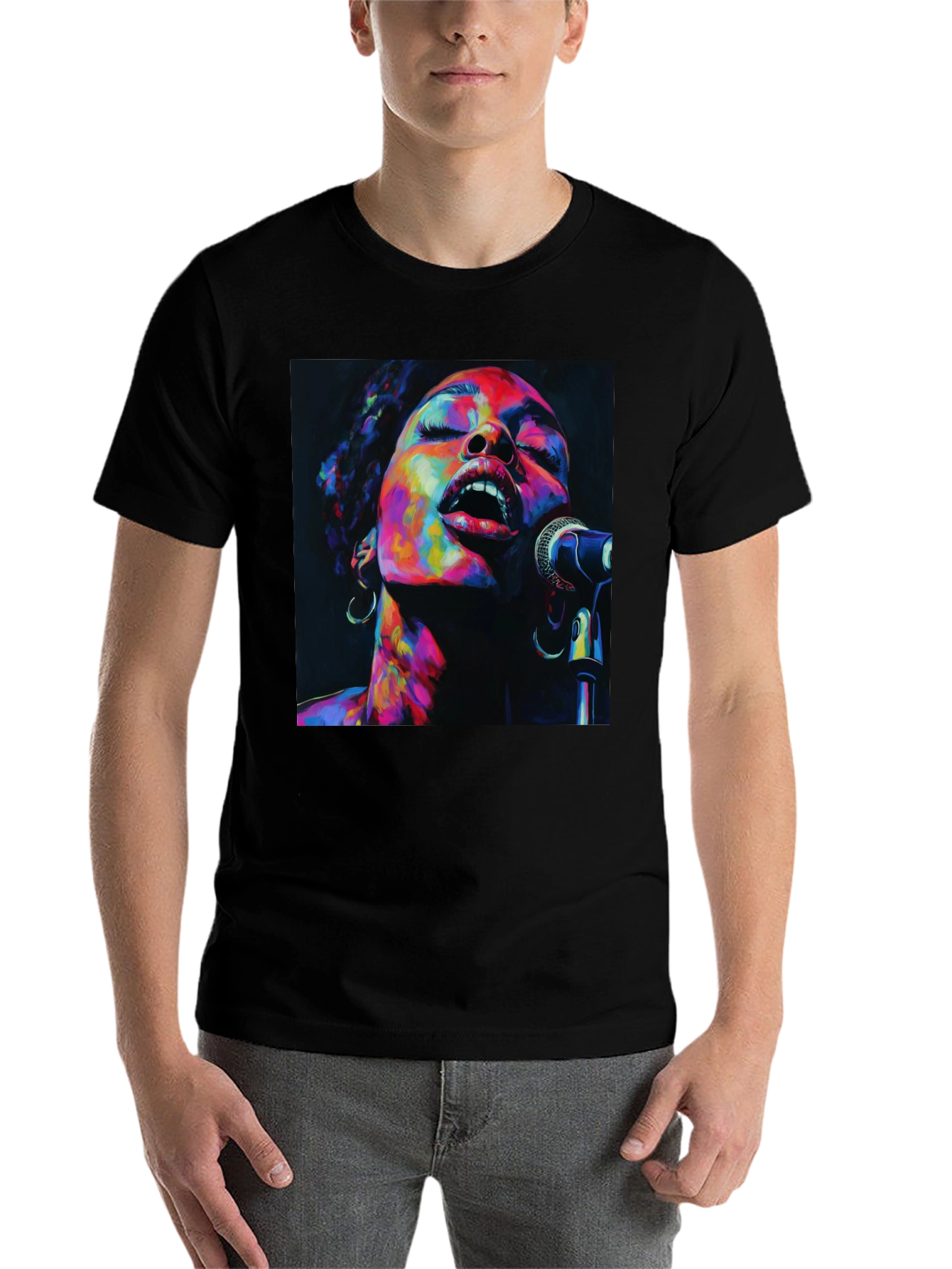 Black Colorful Singer Portrait Black T-Shirt view 7