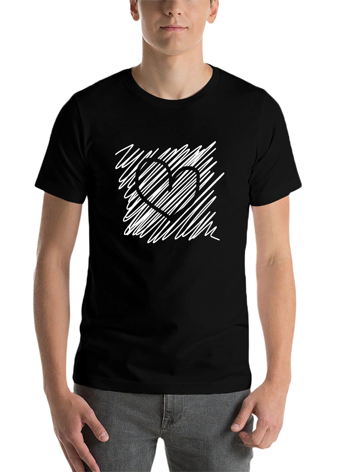 Black Heart Scribble Graphic Black T-Shirt view 7