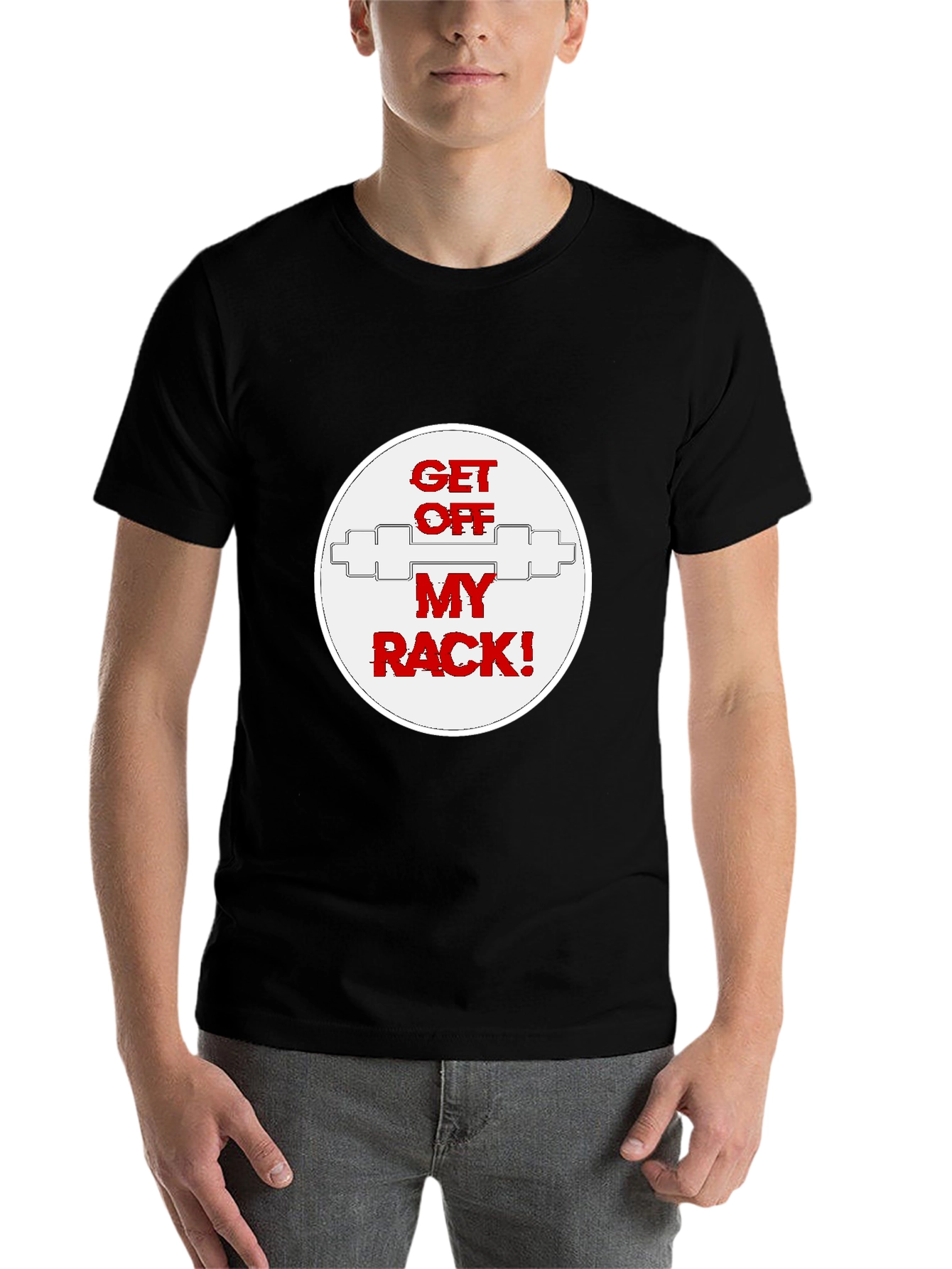 Black Get Off My Rack T-Shirt - Gym Humor view 7