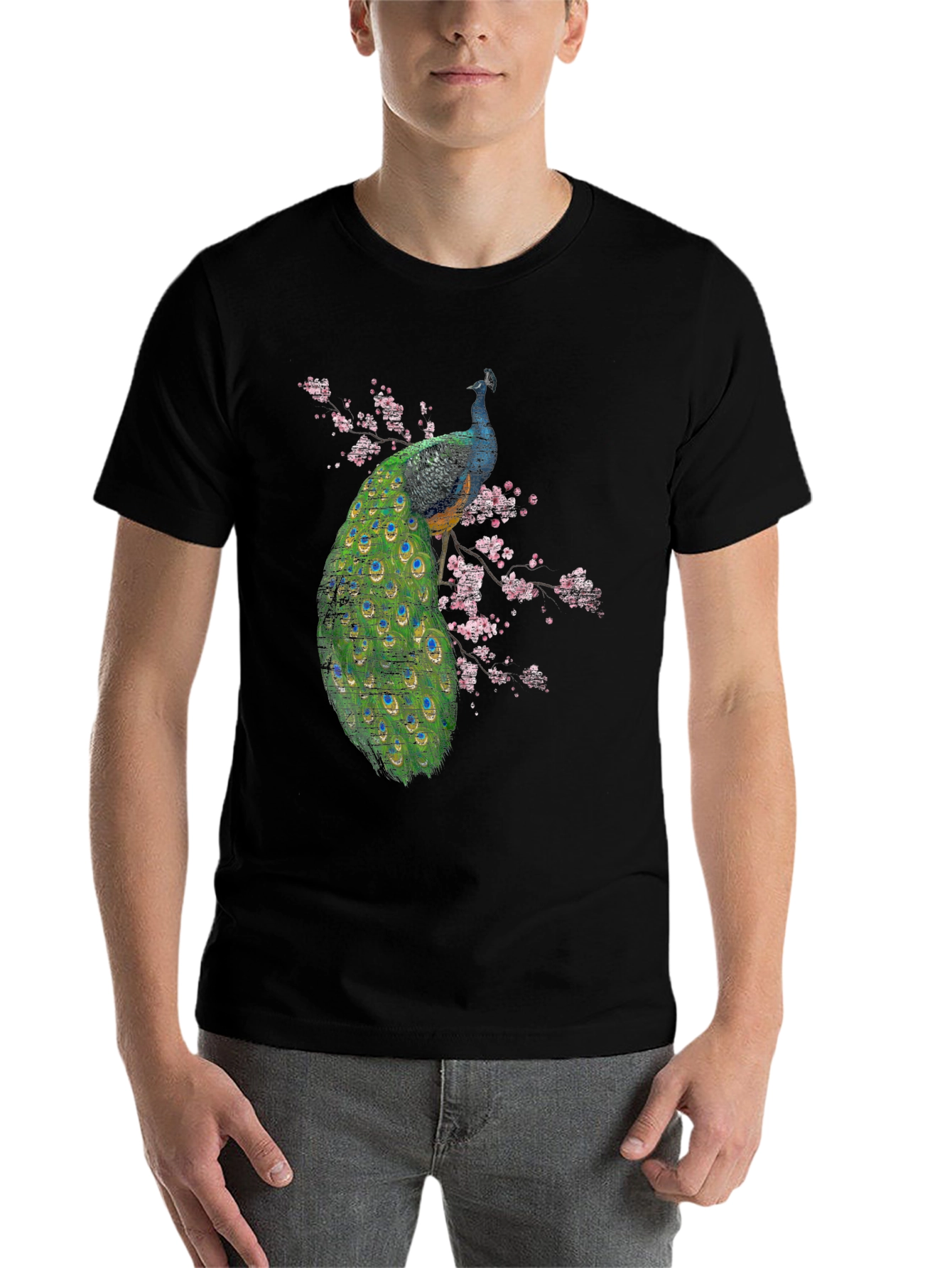 Black Peacock Blossom Graphic Black T-Shirt view 7
