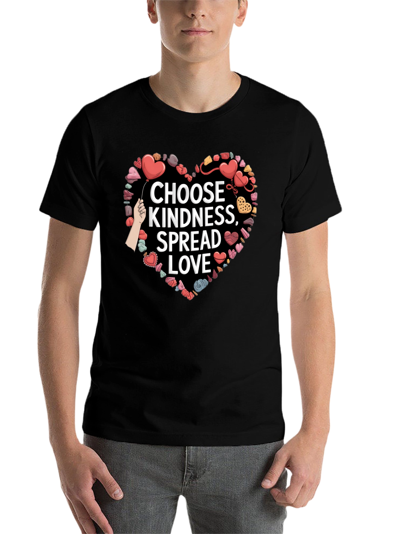 Black Choose Kindness, Spread Love - Heart Graphic Tee view 7