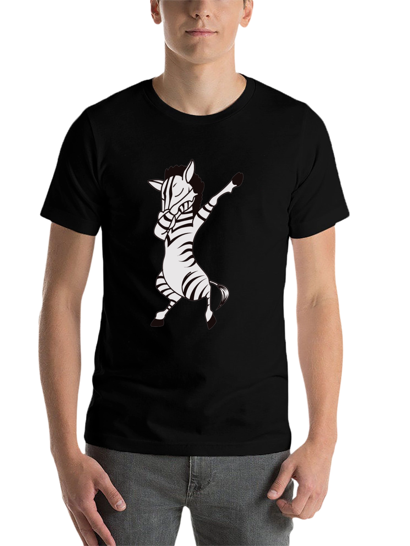 Black Dabbing Zebra T-Shirt - Black Cotton Tee view 7