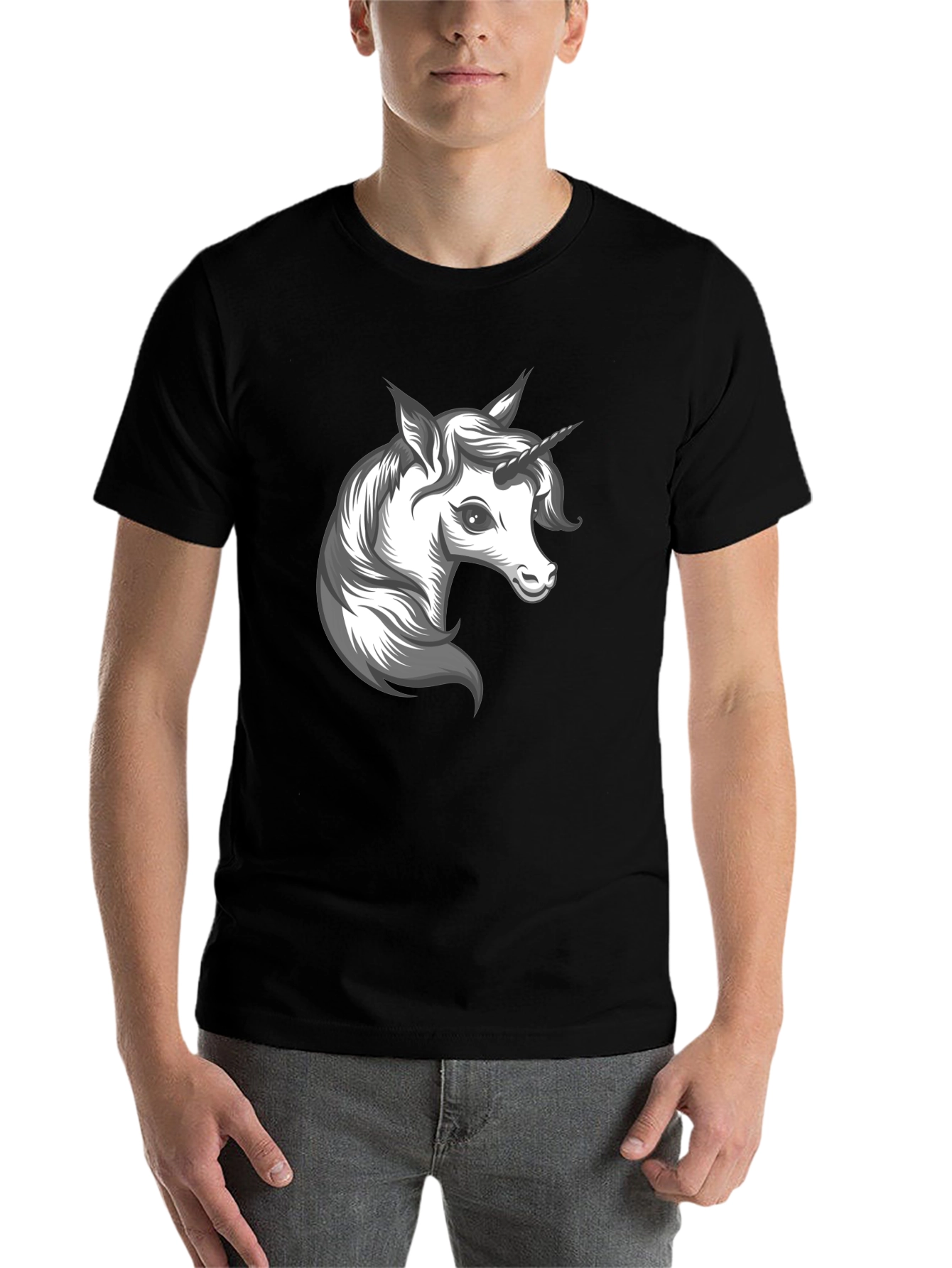 Black Unicorn Graphic Black T-Shirt - Fantasy Men's Tee view 7