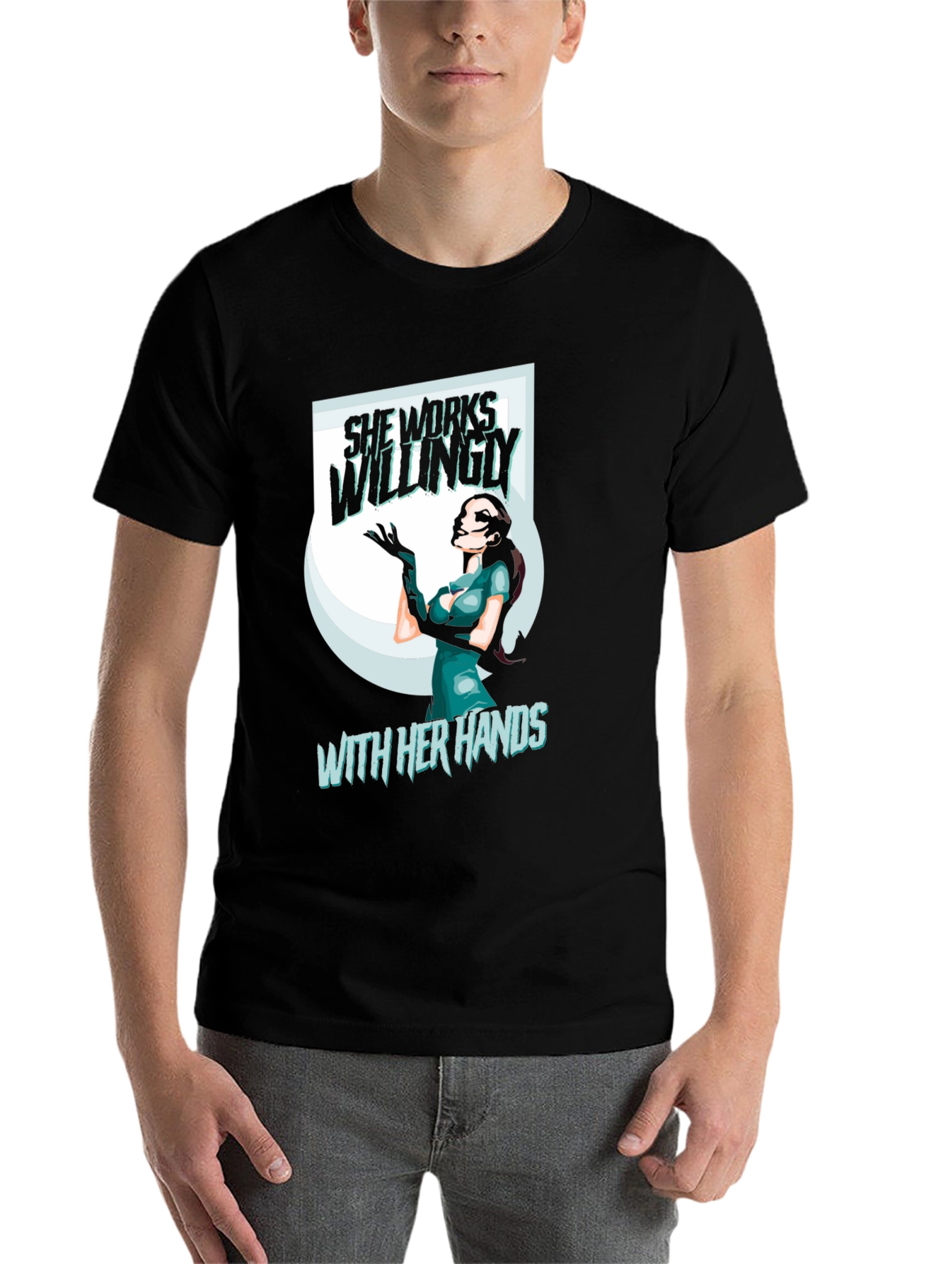 Black She Works Willingly T-Shirt view 7