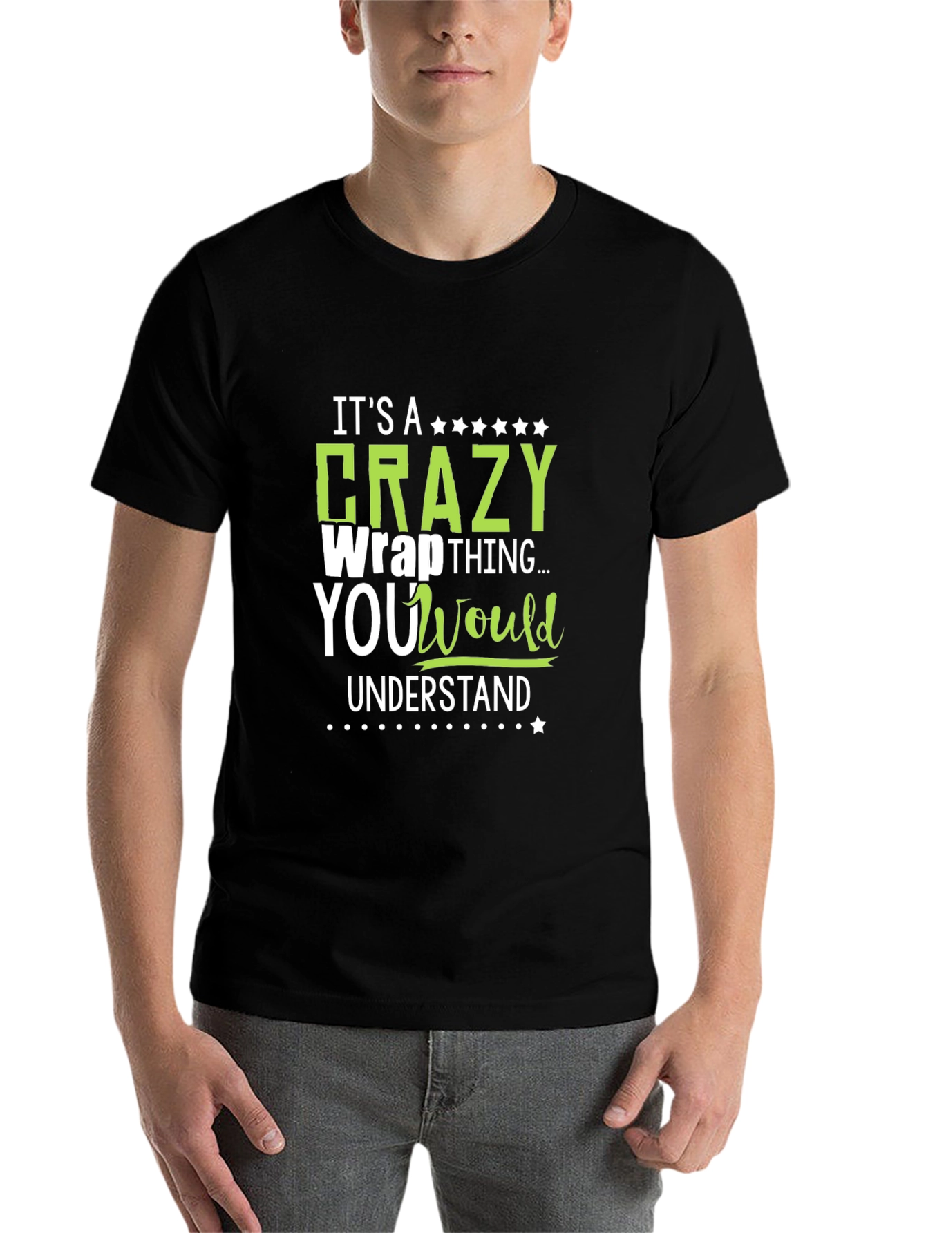 Black Crazy Wrap Thing T-Shirt - Funny Graphic Tee view 7