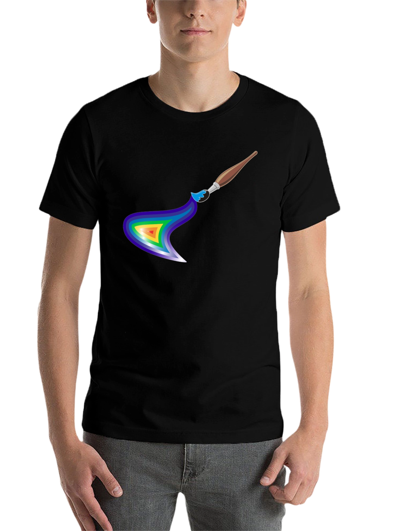 Black Rainbow Paintbrush Design T-Shirt view 7