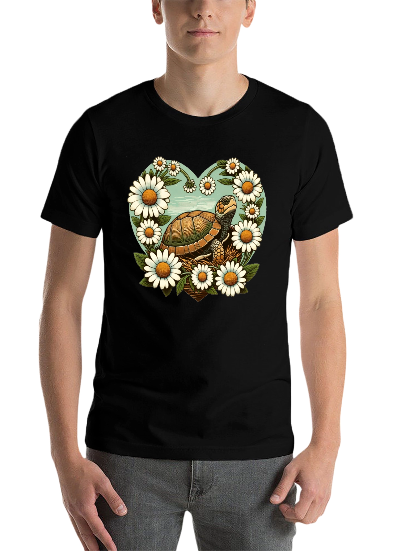 Black Turtle and Daisy Graphic Tee - Black view 7