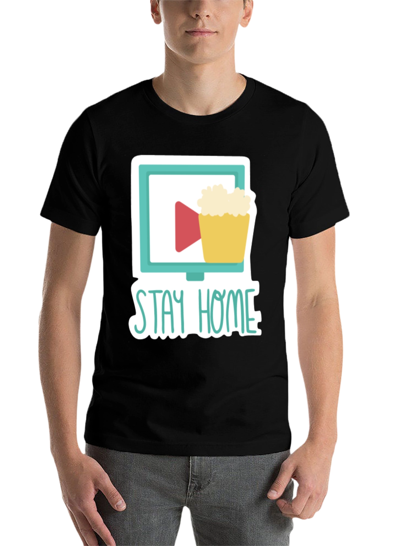 Black Stay Home Movie Night T-Shirt view 7