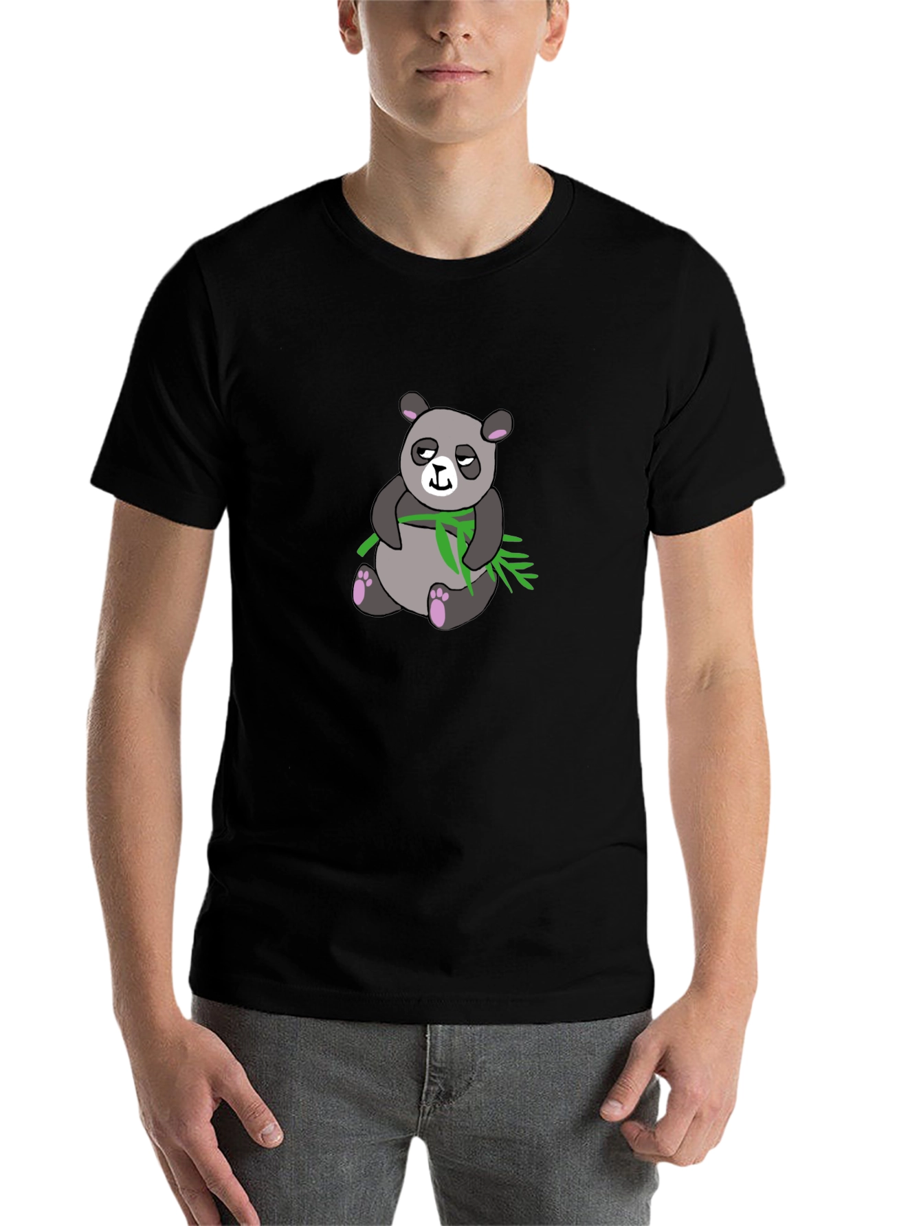 Black Panda with Bamboo Graphic Print T-Shirt view 7