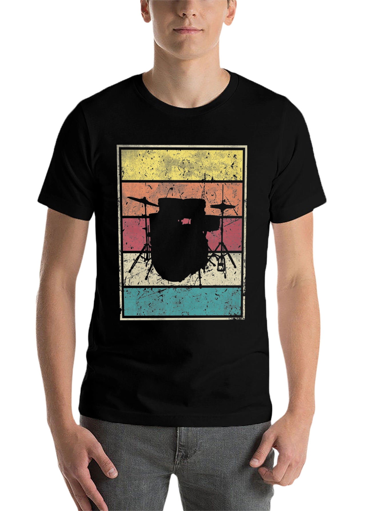 Black Vintage Drum Set T-Shirt - Retro Music Tee view 7