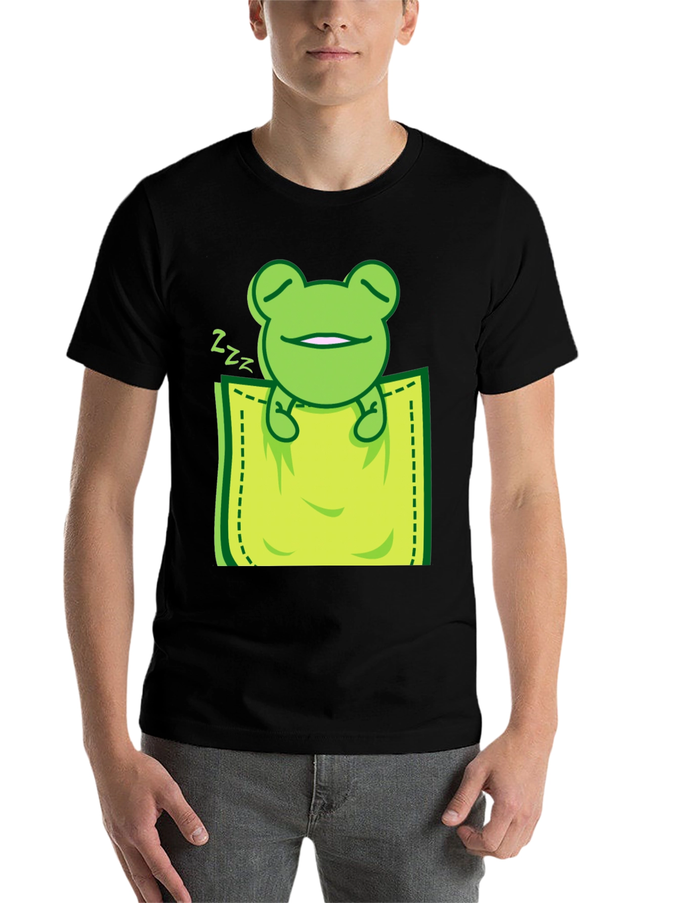 Black Sleeping Frog Pocket T-Shirt - Cute & Comfy view 7