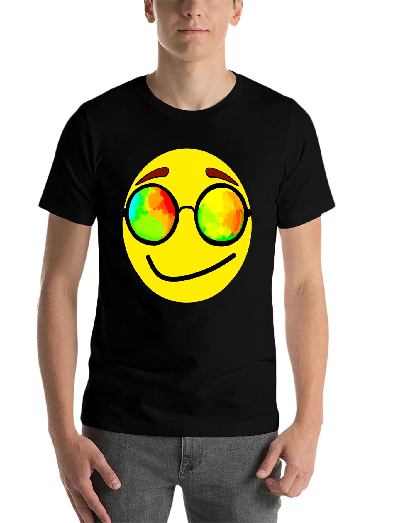Black Cool Smiley Face Graphic Tee - Black Cotton Blend T-Shirt view 7