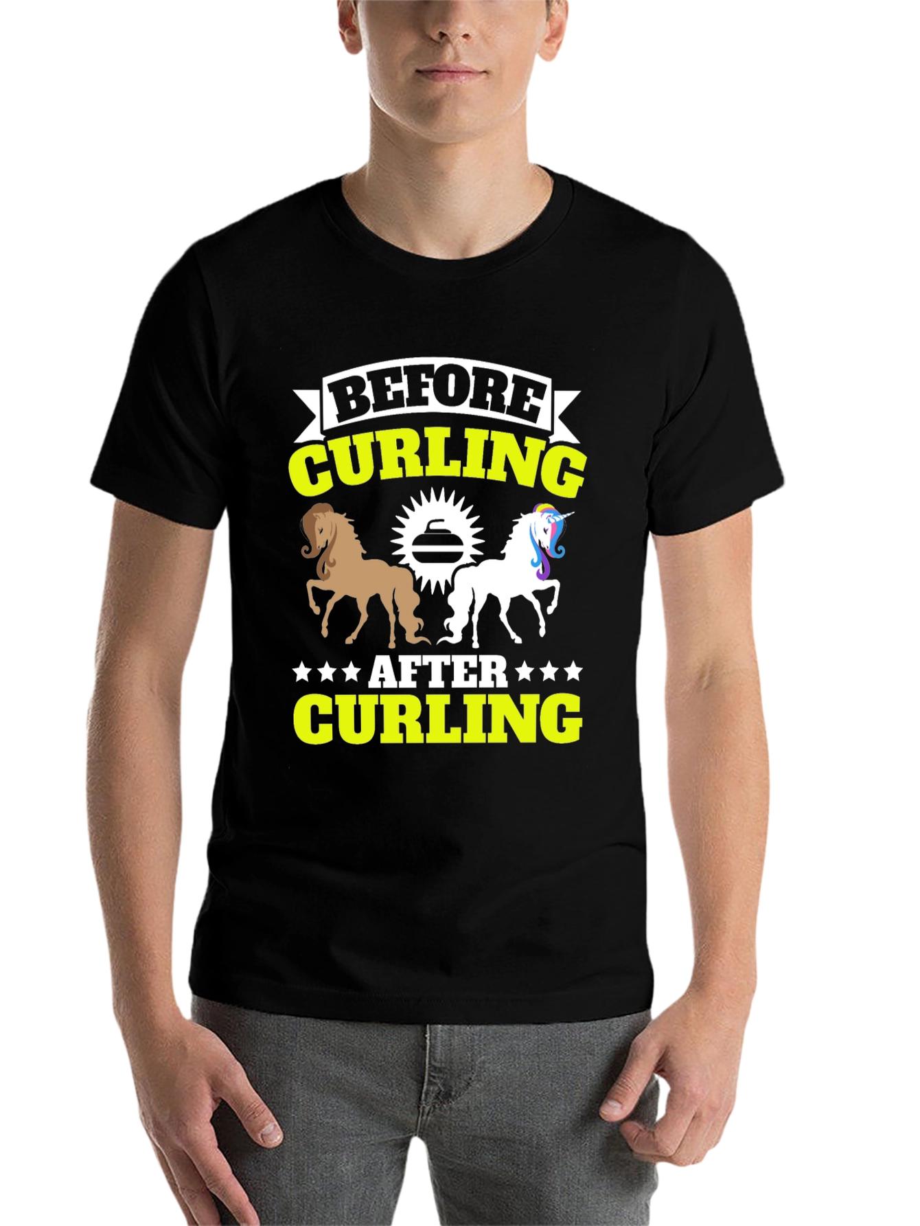 Black Before & After Curling T-Shirt - Horse Unicorn Tee view 7