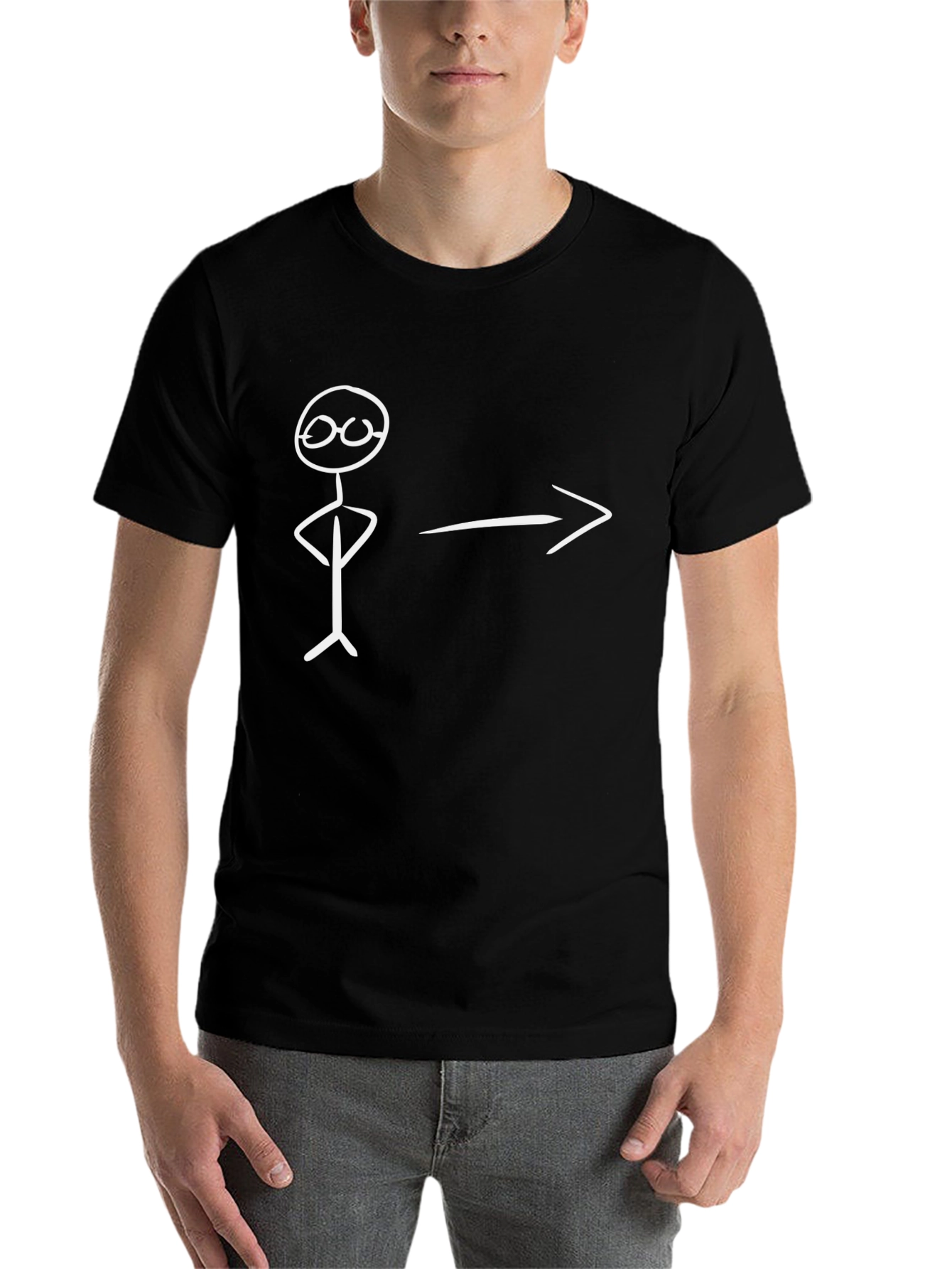 Black Funny Stick Figure T-Shirt - Pointing the Way! view 7