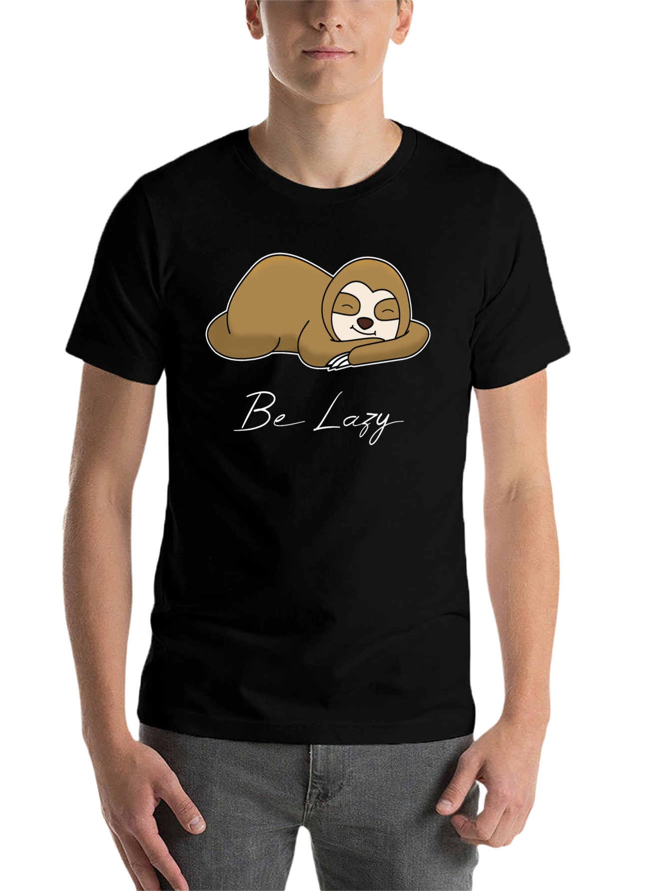 Black Be Lazy Sloth Graphic Tee - Relaxed Comfort view 7