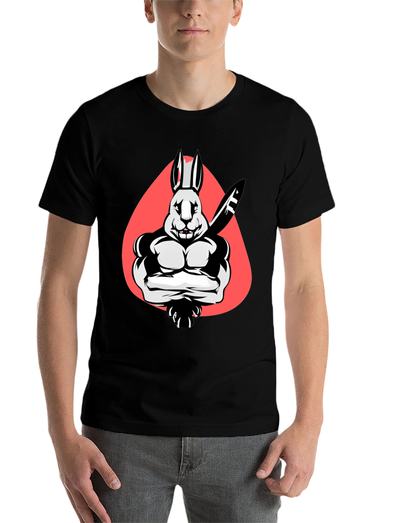 Black Muscle Rabbit T-Shirt - Black Graphic Tee view 7