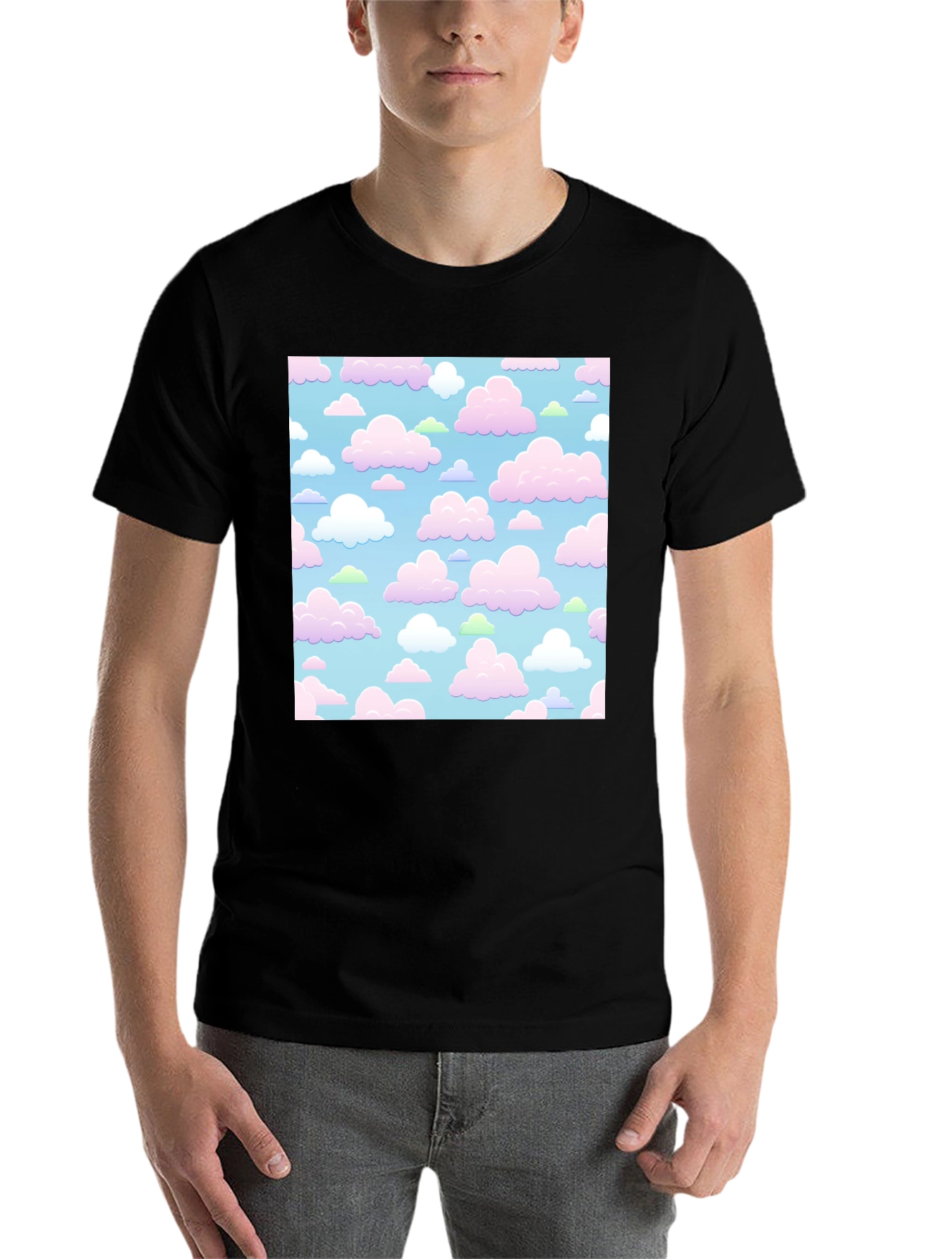 Black Cute Clouds Black T-Shirt view 7