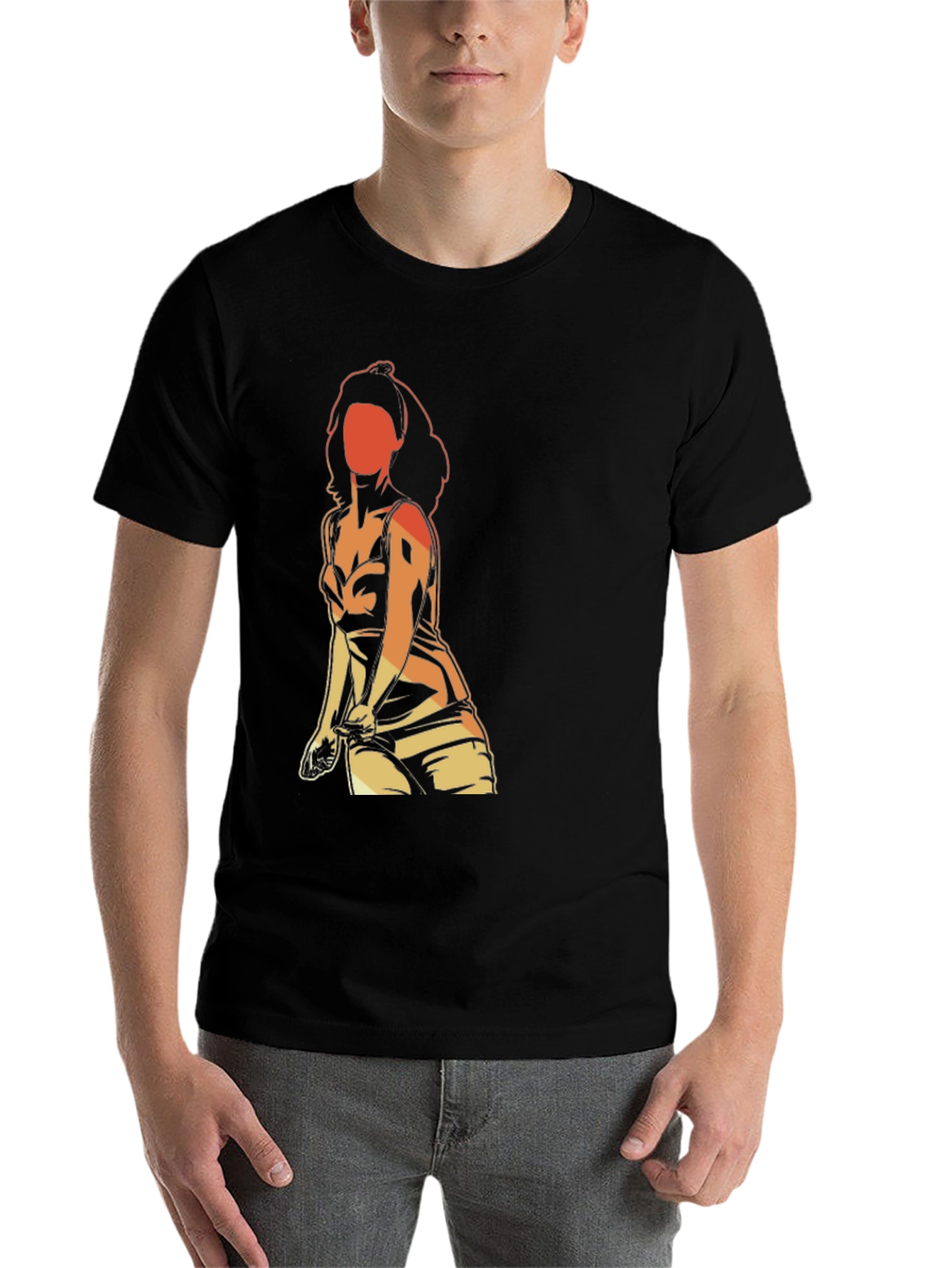 Black Retro Graphic T-Shirt - Woman Silhouette view 7