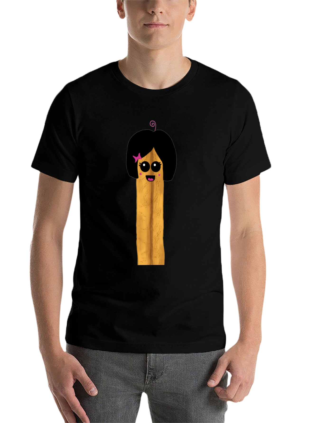 Black Fun Cartoon French Fry Girl Black T-Shirt view 7