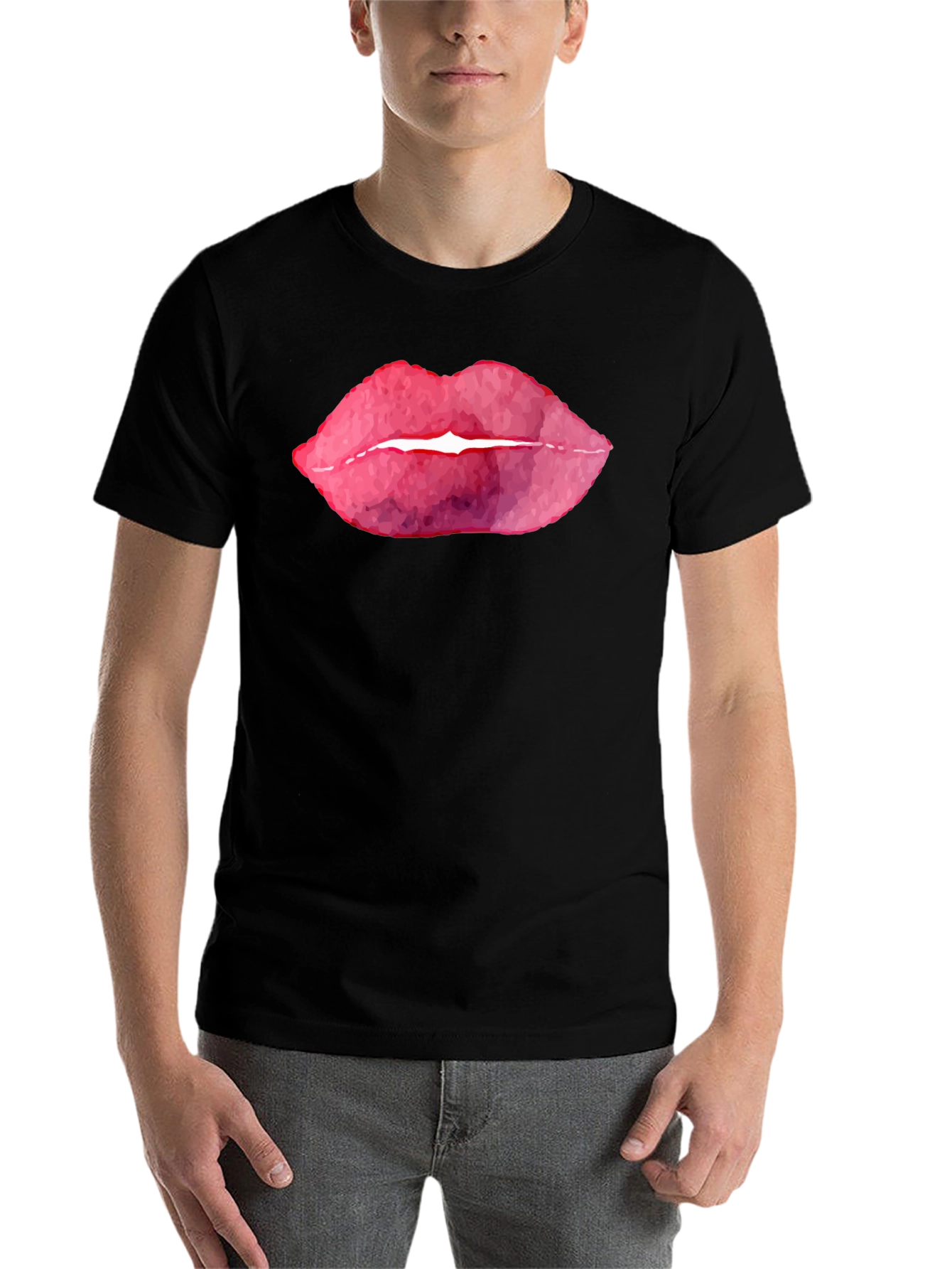 Black Bold Lips Graphic T-Shirt - Black view 7