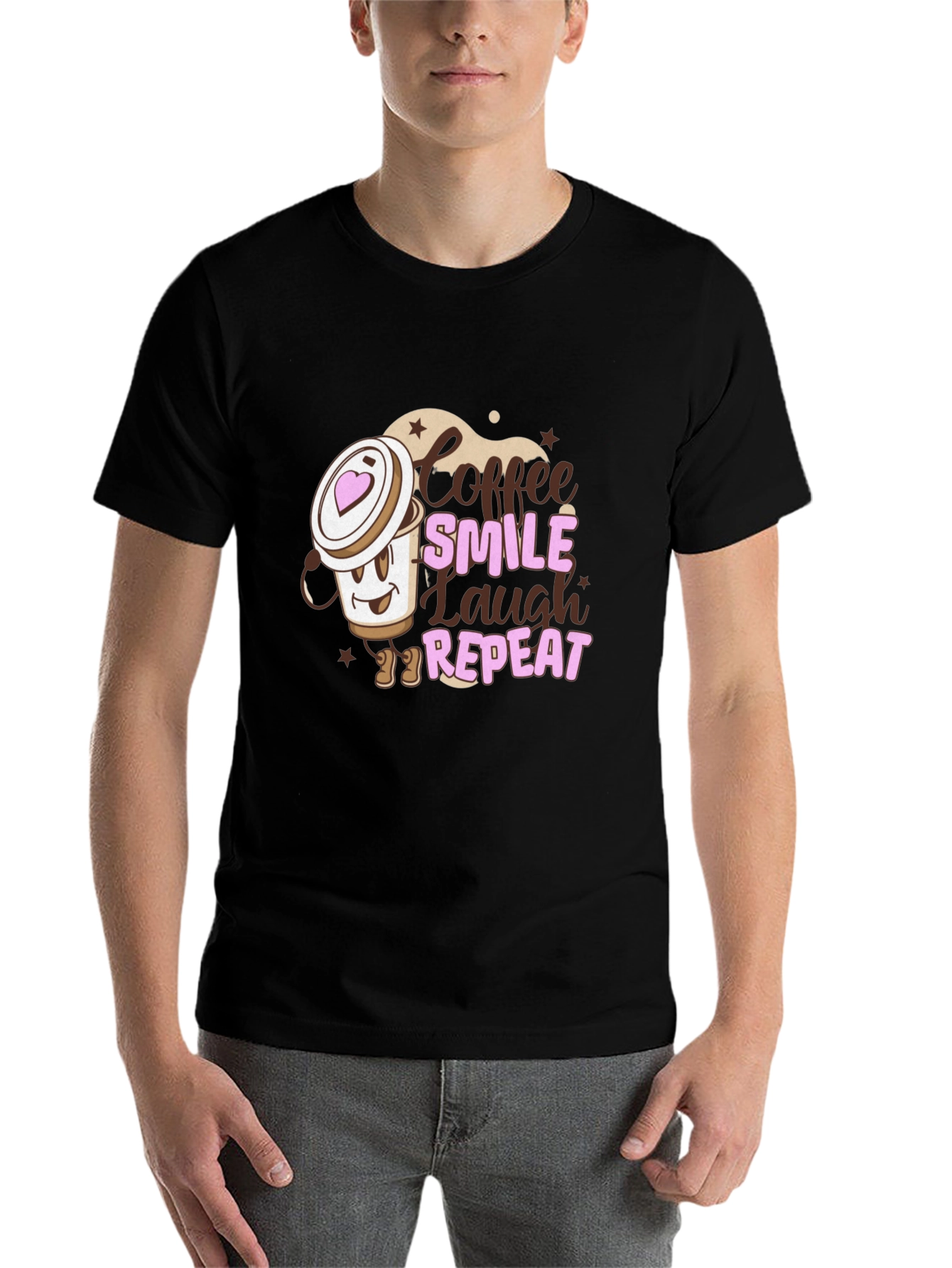 Black Coffee Smile Laugh Repeat Black Graphic Tee view 7