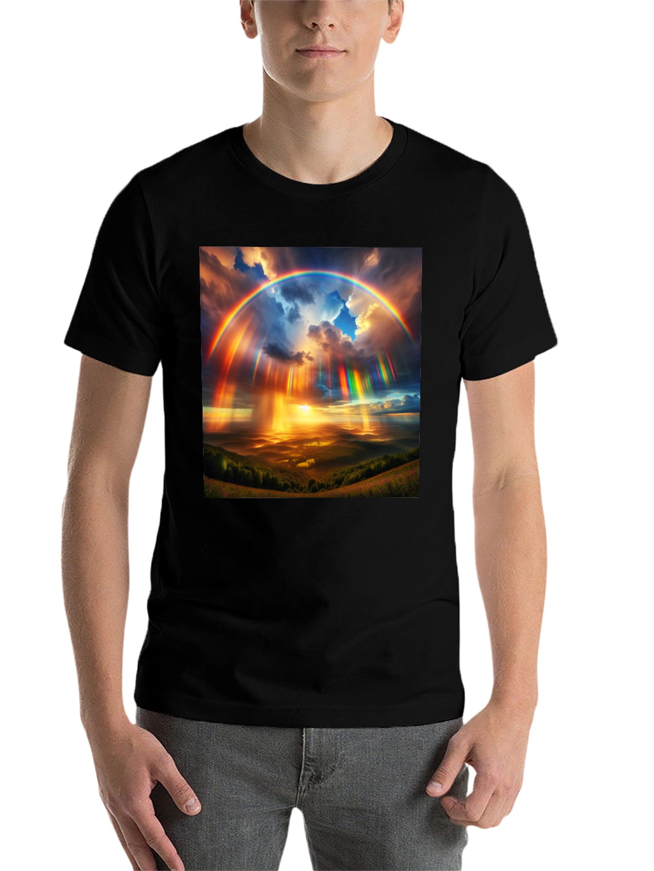 Black Rainbow Sky T-Shirt - Vivid Colors, Unique Design view 7