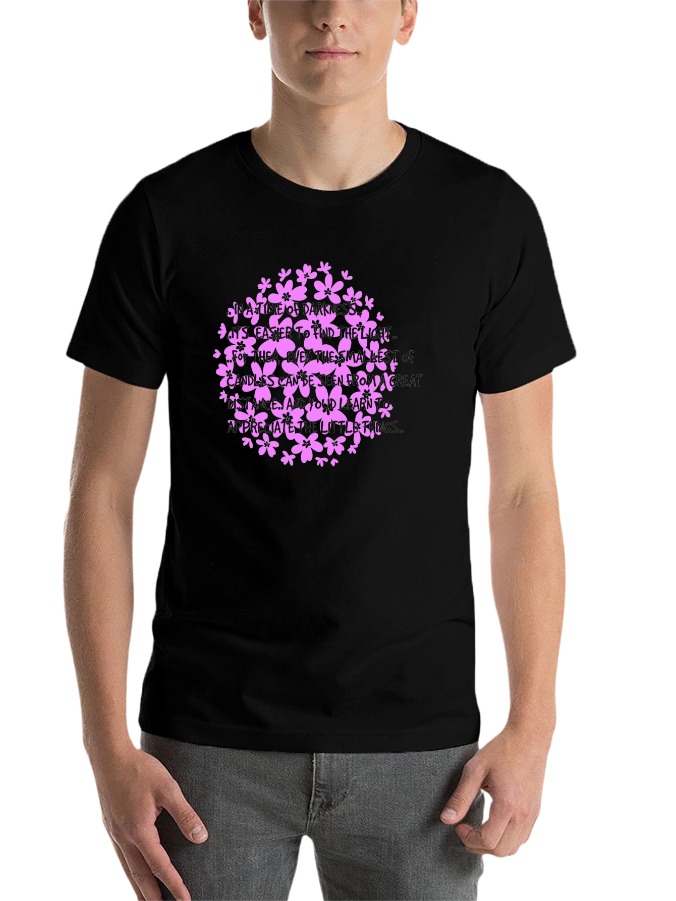 Black Floral Inspirational Quote T-Shirt view 7