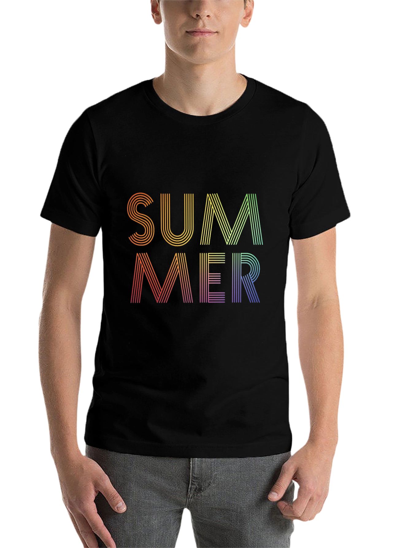 Black Summer Rainbow Graphic Tee - Black Cotton Blend view 7