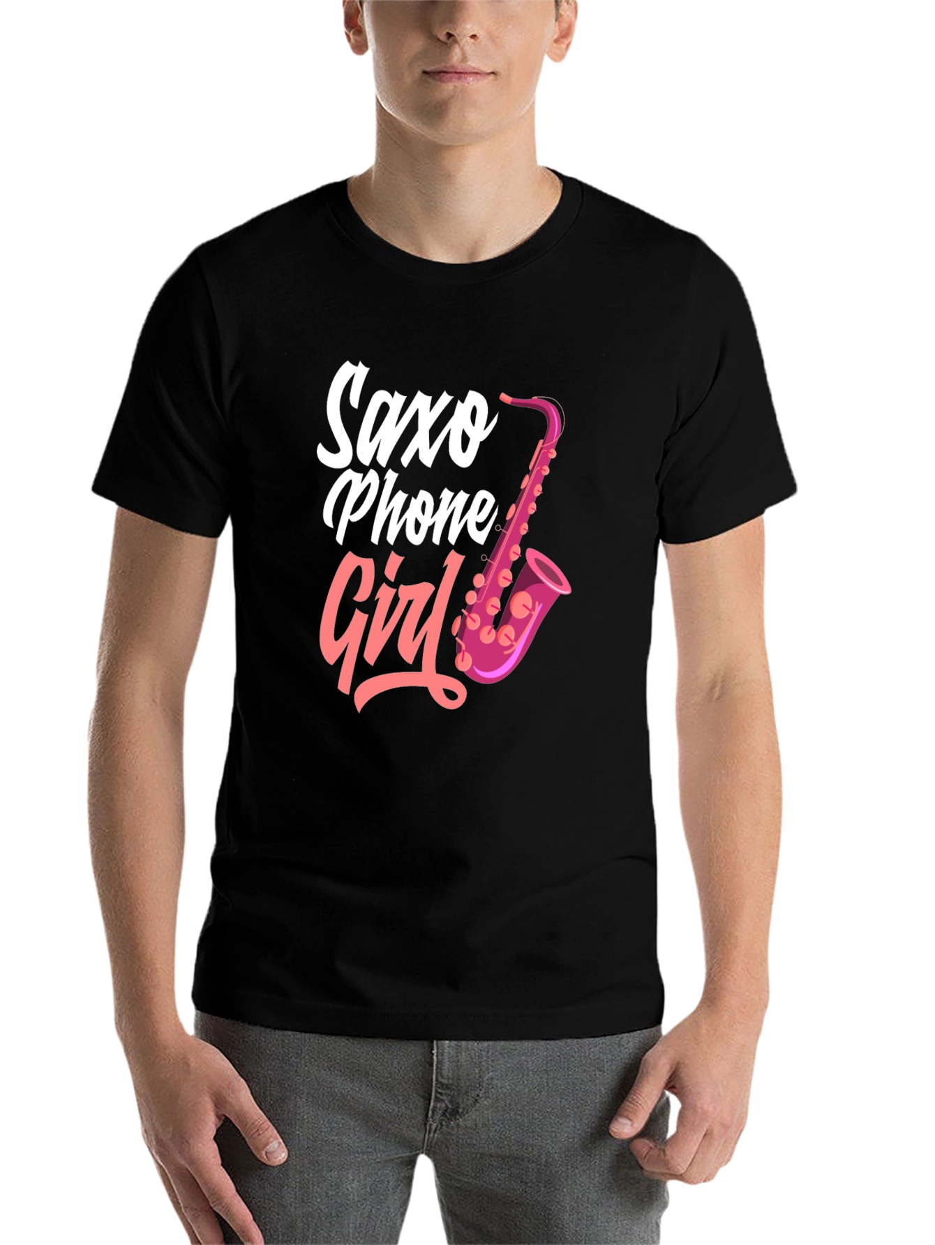 Black Saxo Phone Girl Black T-Shirt view 7
