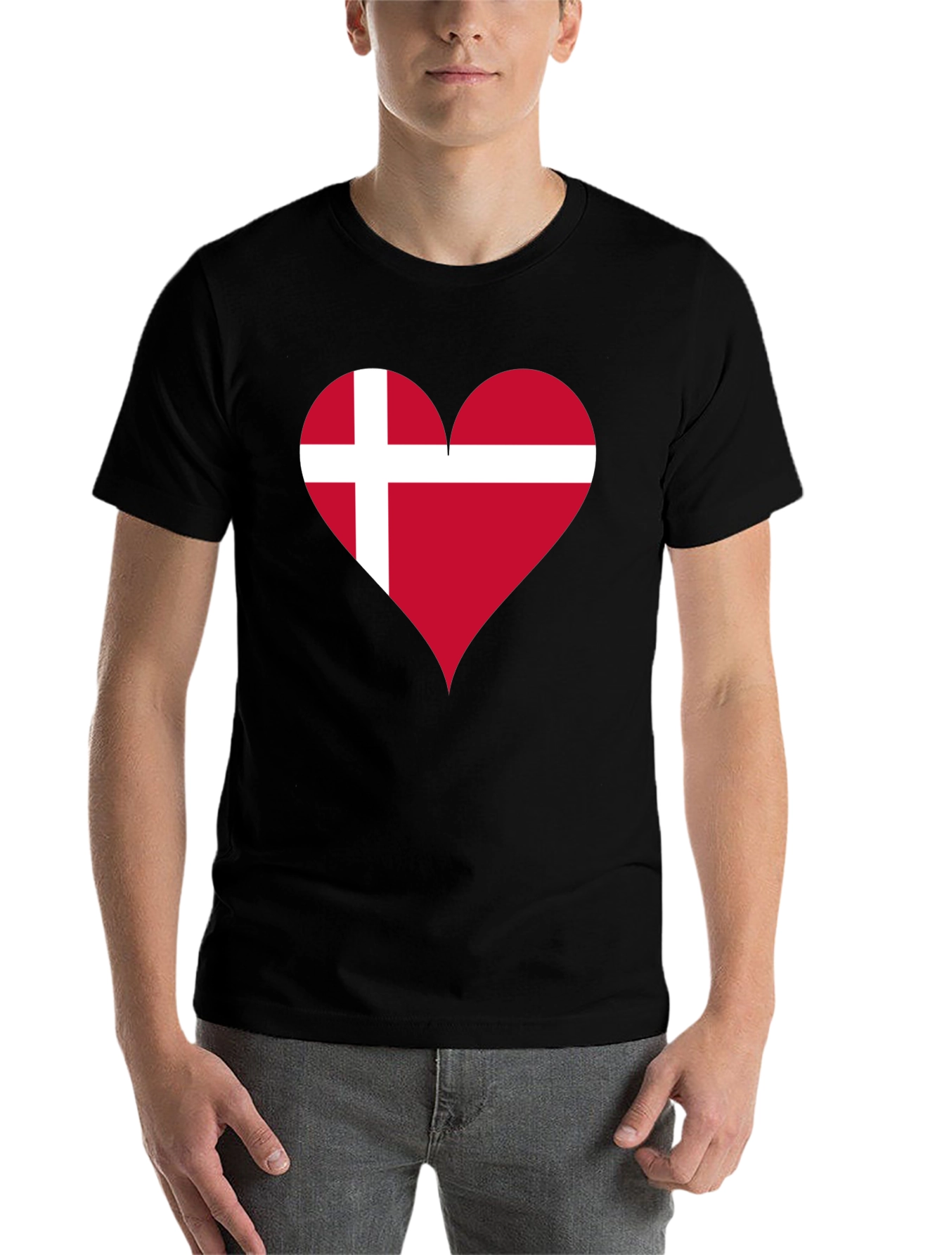 Black Denmark Flag Heart T-Shirt - Show Your Love! view 7