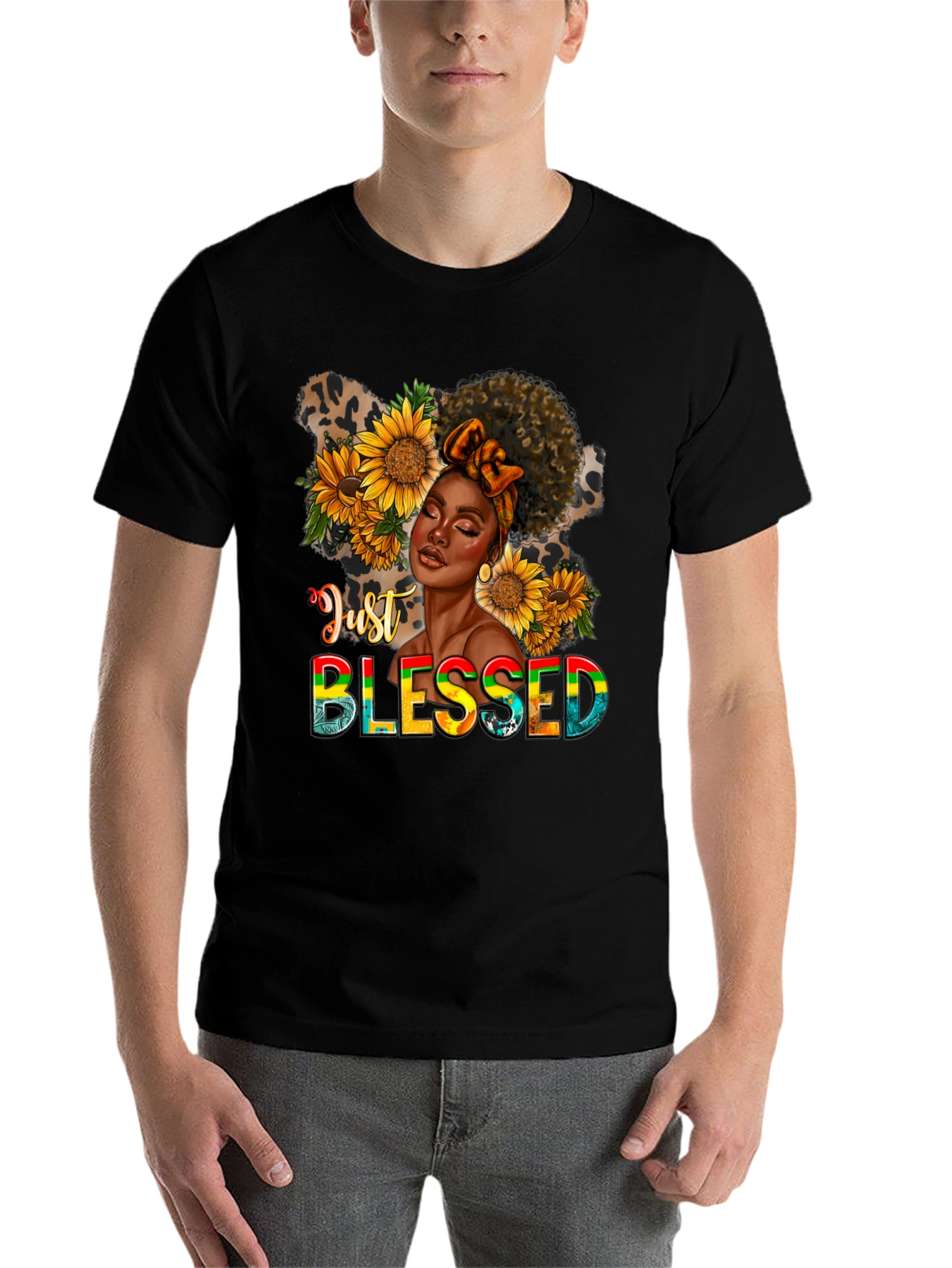 Black Just Blessed Black Woman Sunflower Graphic T-Shirt view 7