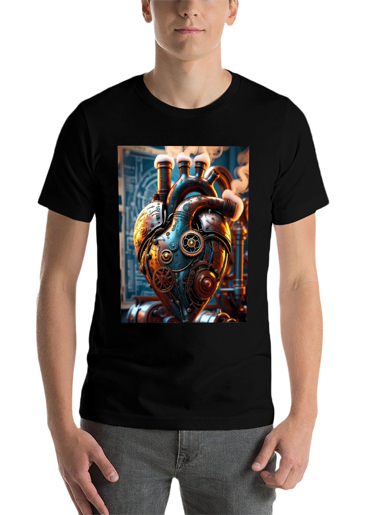 Black Steampunk Heart Graphic Tee - Mechanical Love view 7