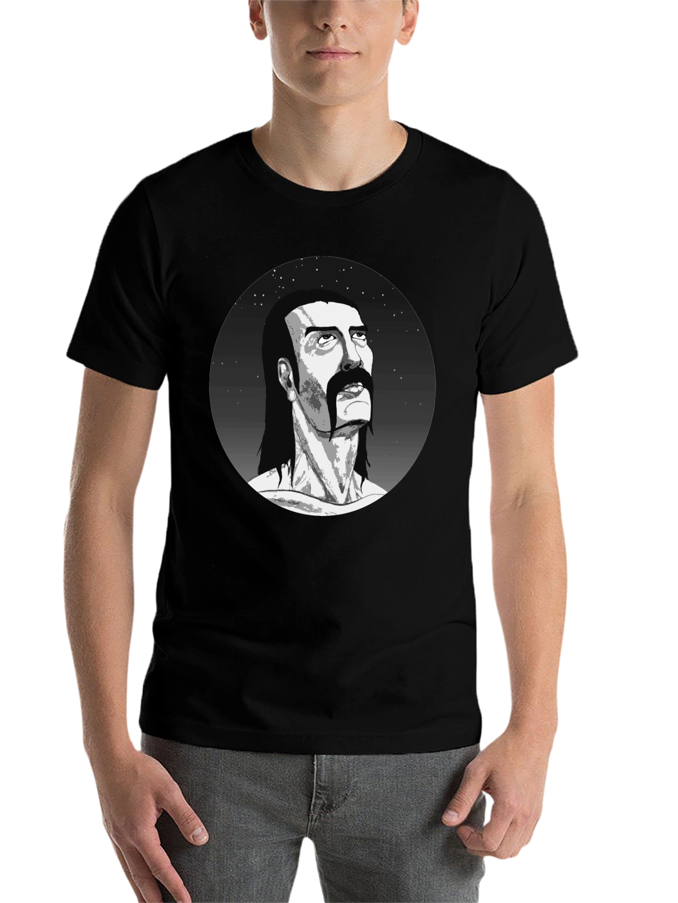 Black Retro Portrait Graphic Black T-Shirt view 7