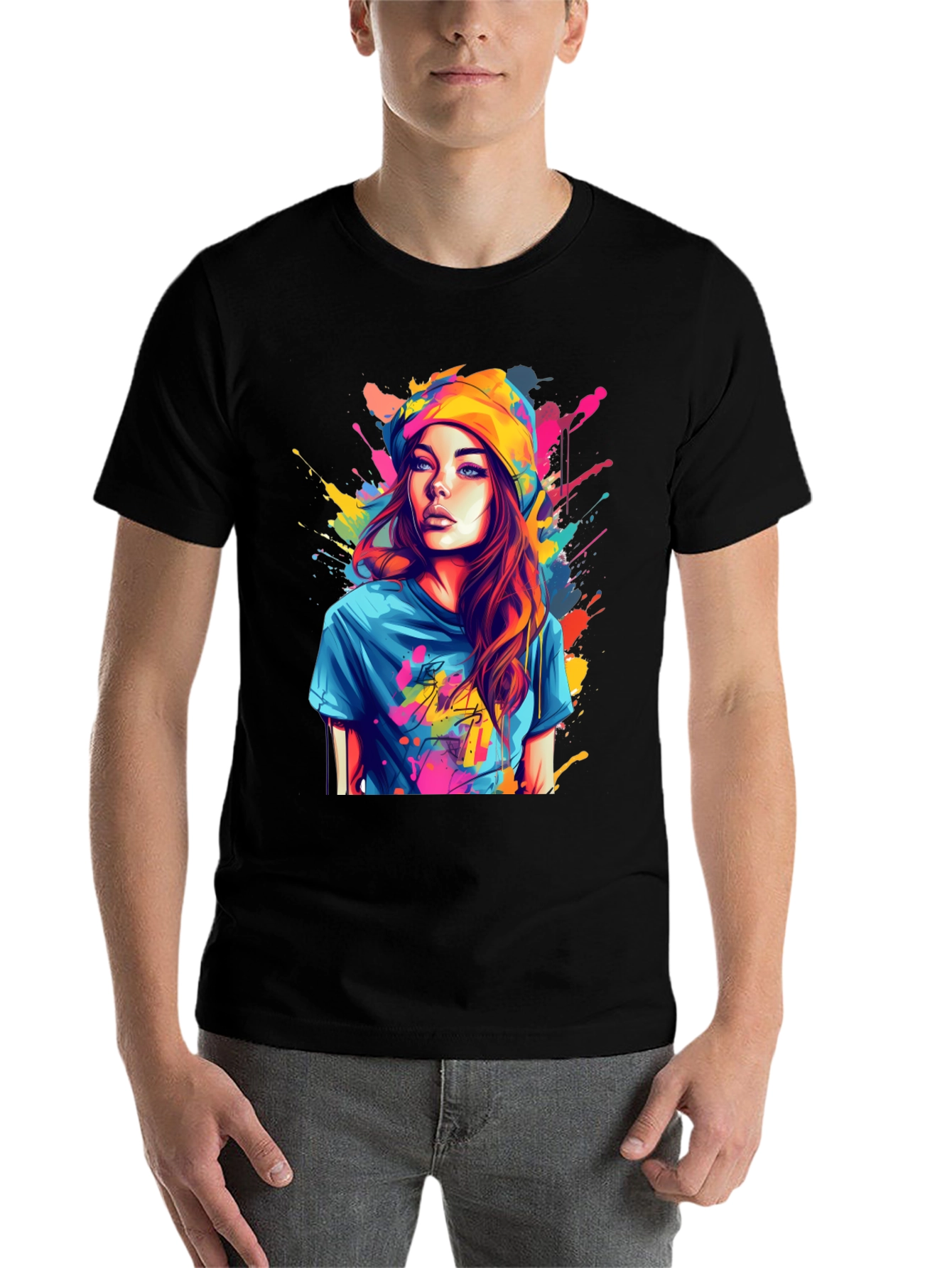 Black Colorful Art Girl T-Shirt view 7