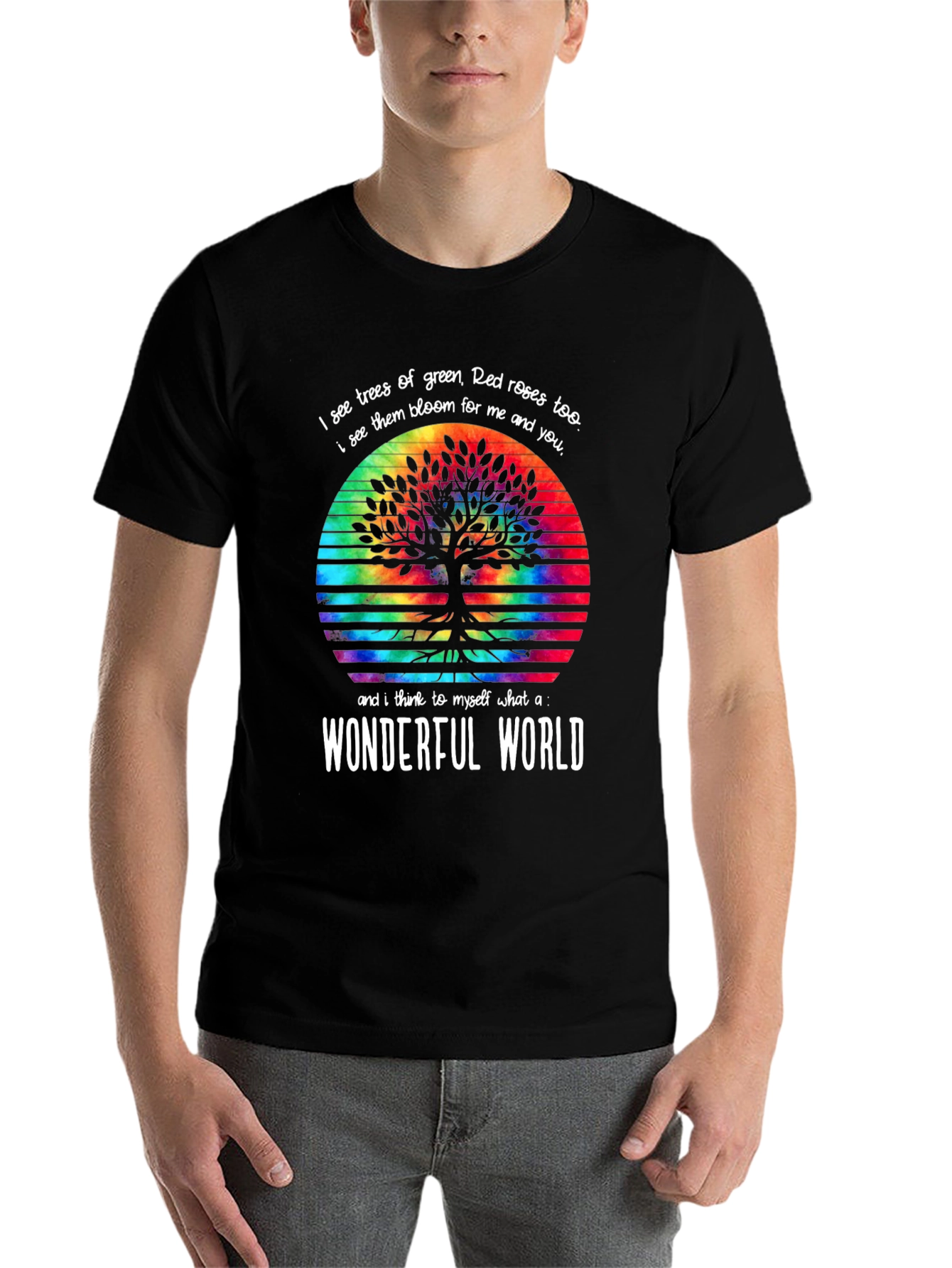 Black Wonderful World Tree Tie-Dye Graphic Tee view 7