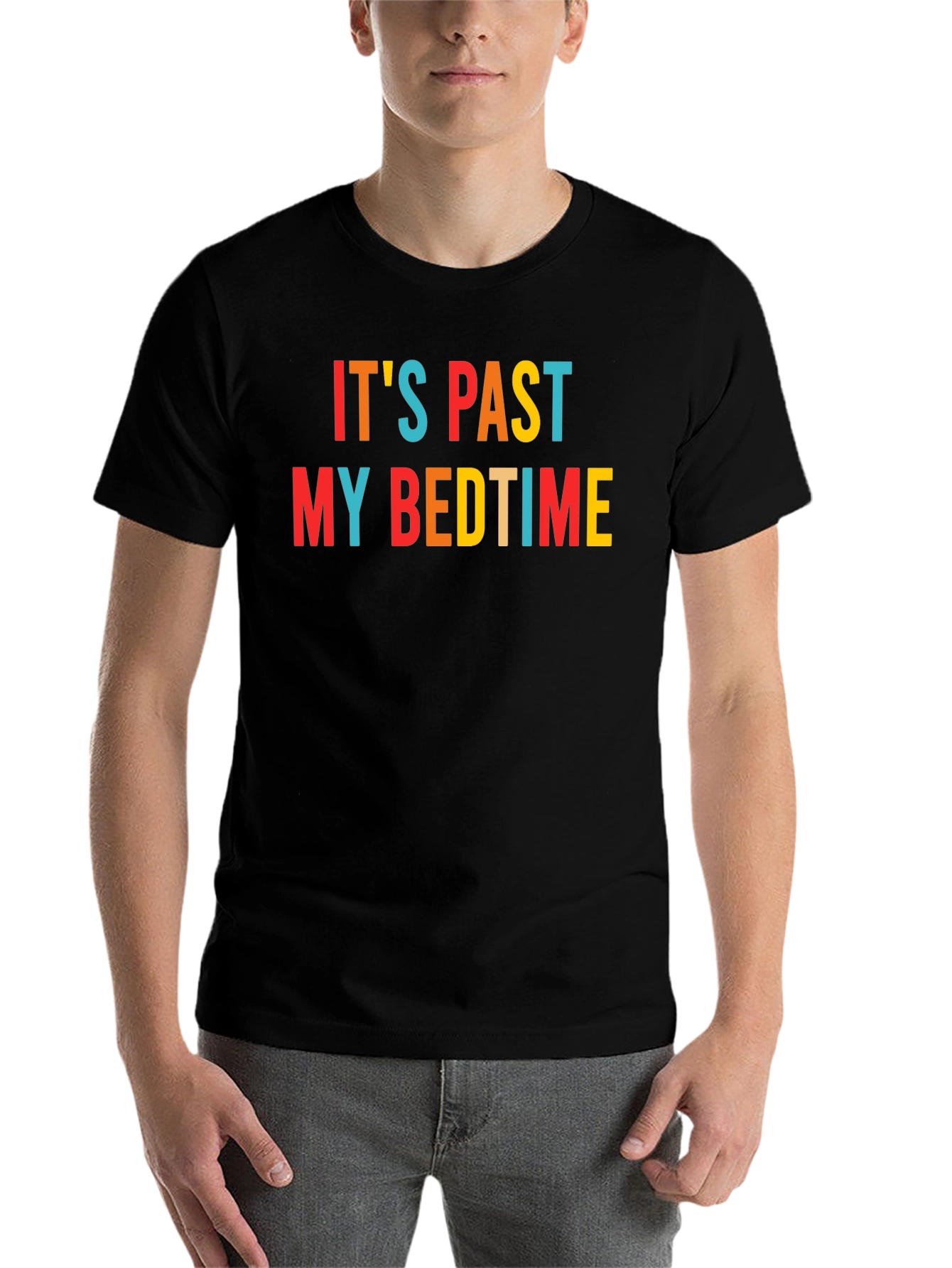 Black It's Past My Bedtime Funny Graphic T-Shirt view 7