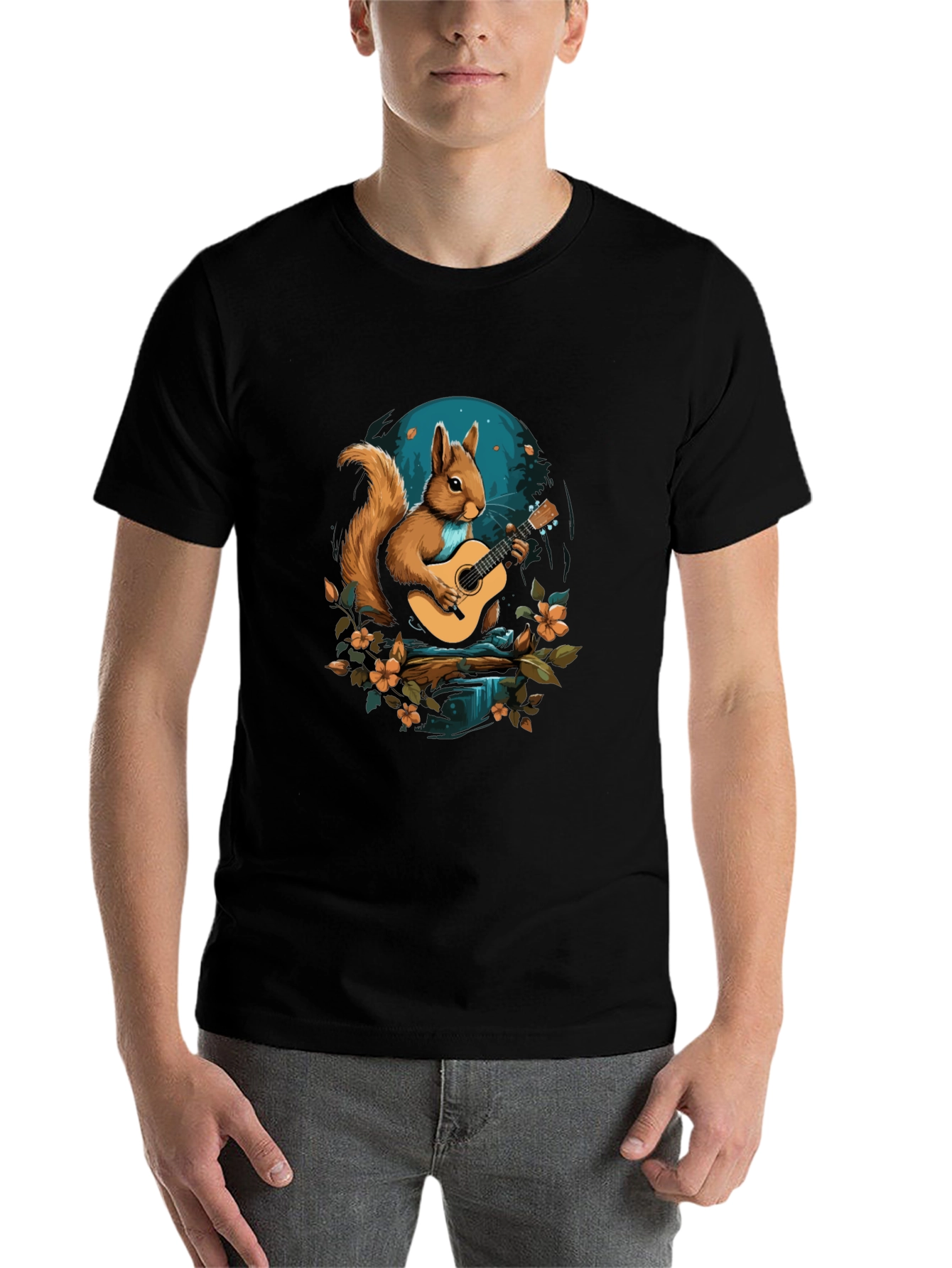 Black Squirrel Guitarist Graphic T-Shirt view 7