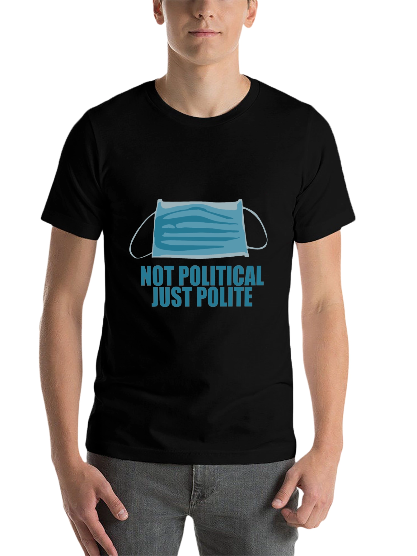 Black Not Political Just Polite Face Mask Graphic Tee view 7