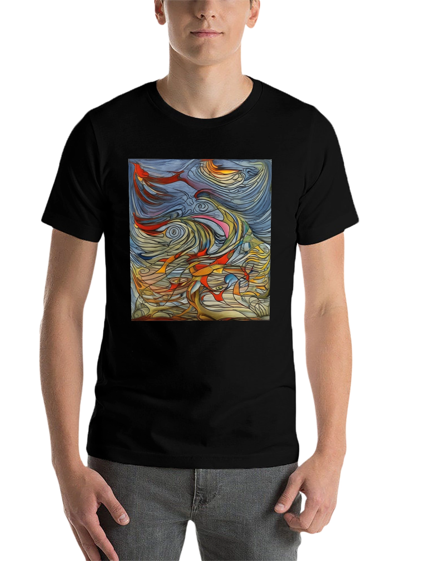 Black Abstract Art Graphic Tee - Black Unisex T-Shirt view 7
